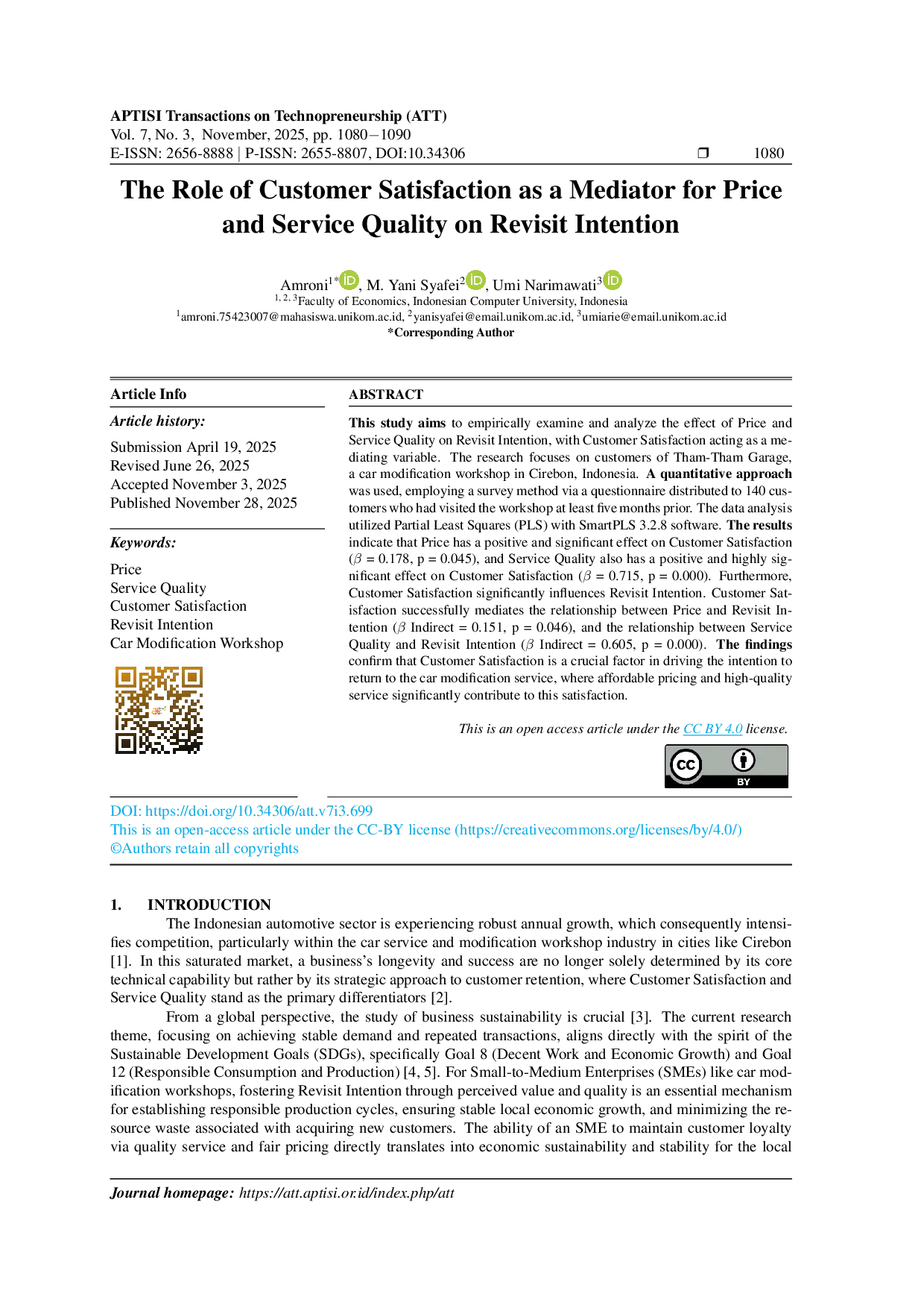 JURIS The Role of Customer Satisfaction as a Mediator for Price and Service Quality on Revisit Intention