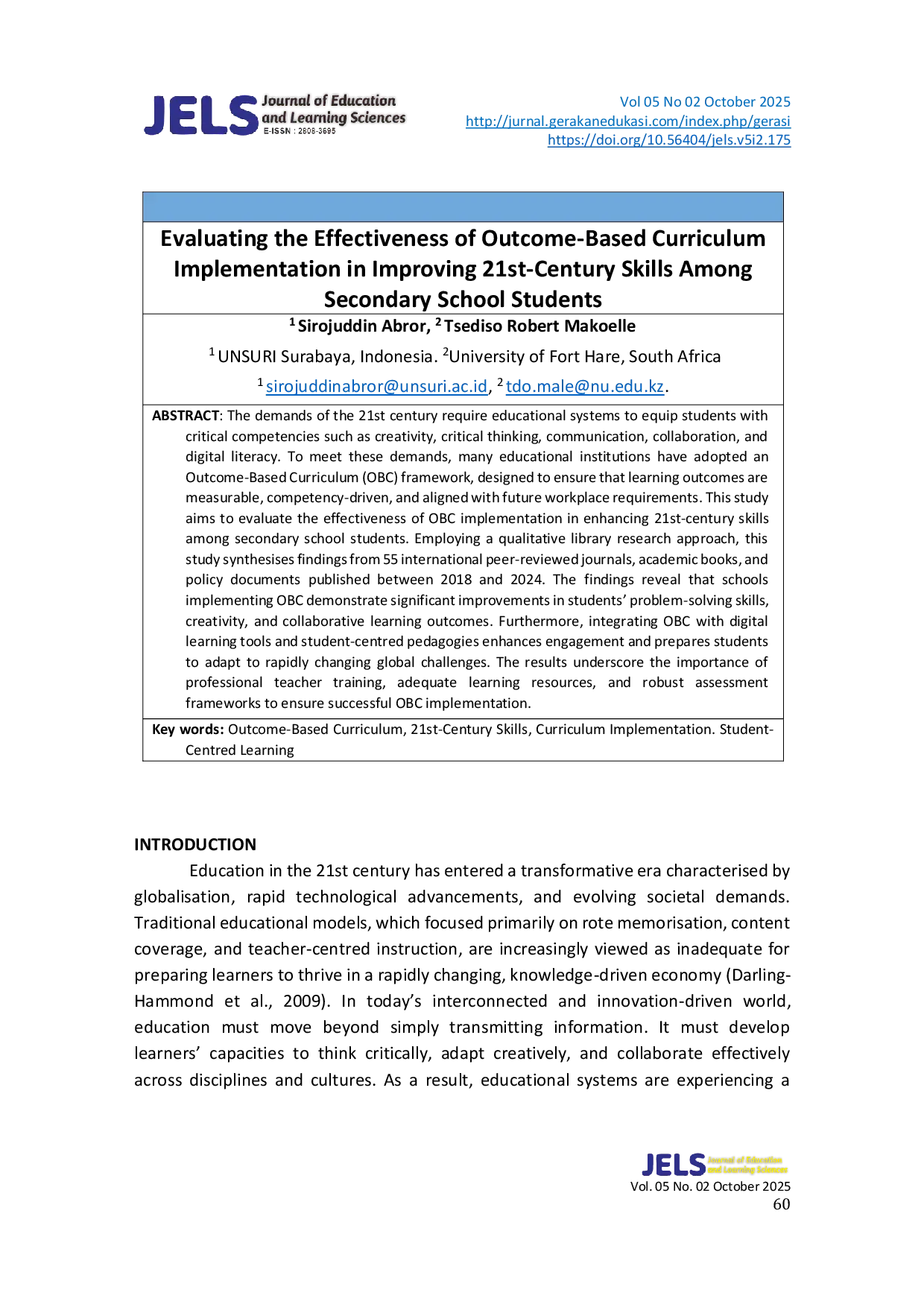 JURIS Evaluating the Effectiveness of Outcome Based Curriculum Implementation in Improving 21st Century Skills Among Secondary School Students