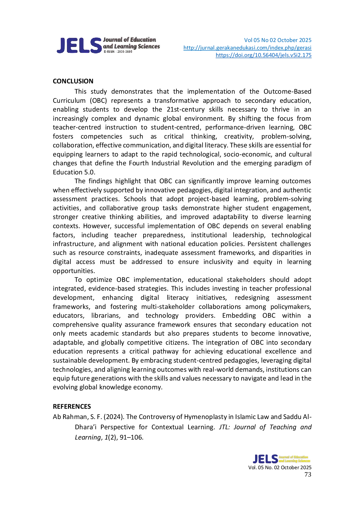 JURIS Evaluating the Effectiveness of Outcome Based Curriculum Implementation in Improving 21st Century Skills Among Secondary School Students