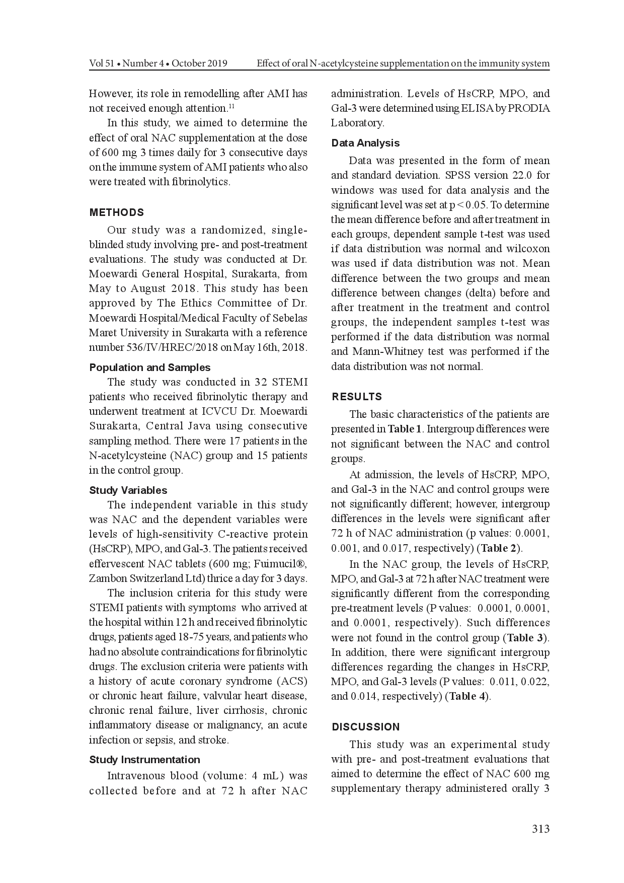 juris Effect of Oral N Acetylcysteine Supplementation on the Immunity System in Patients with Acute Myocardial Infarction