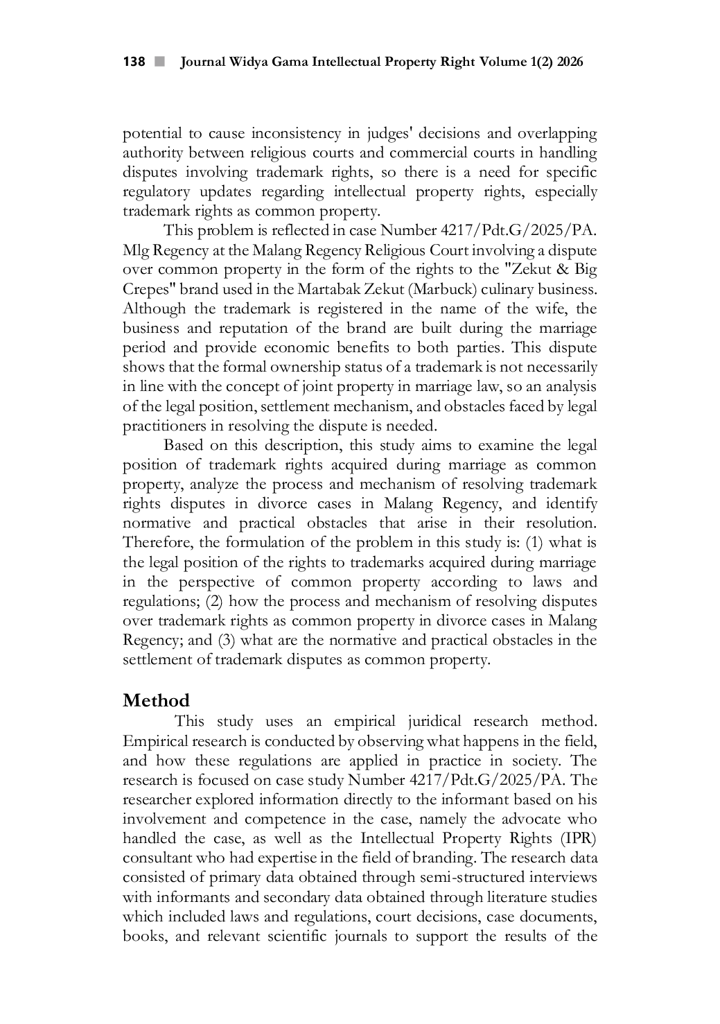JURIS Dispute Resolution Of Trademarks As Joint Property In Divorce Cases A Case Study Of The Martabak Zekut Brand In Malang Regency