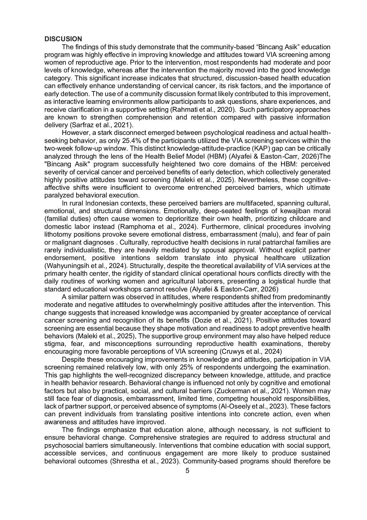 JURIS Community Based Health Education to Improve Knowledge Attitudes and Participation in Visual Inspection of Acetic Acid Testing