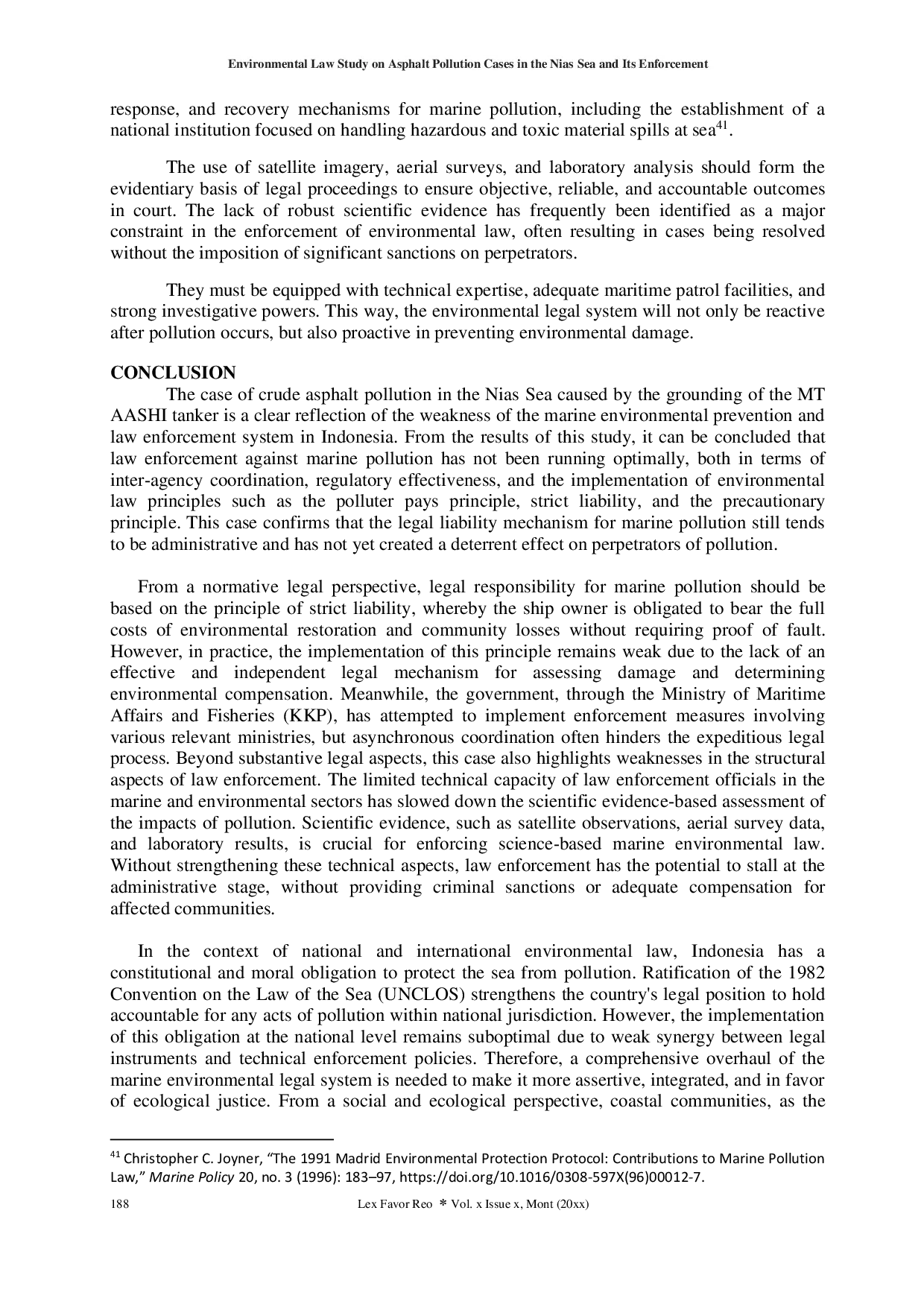 JURIS Environmental Law Study on Asphalt Pollution Cases in the Nias Sea and Its Enforcement