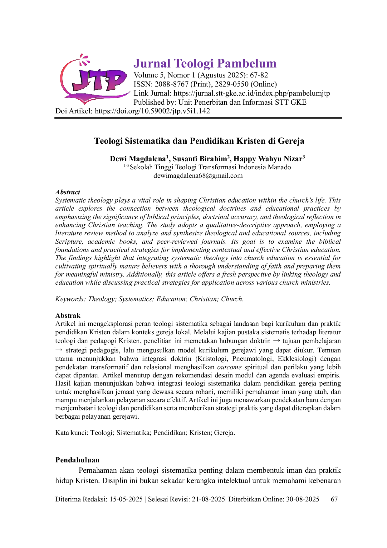 JURIS Systematic Theology and Christian Education in the Church