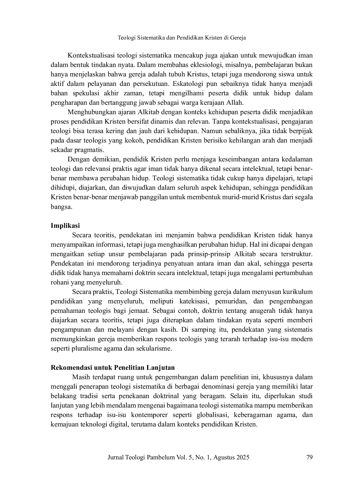 JURIS Systematic Theology and Christian Education in the Church