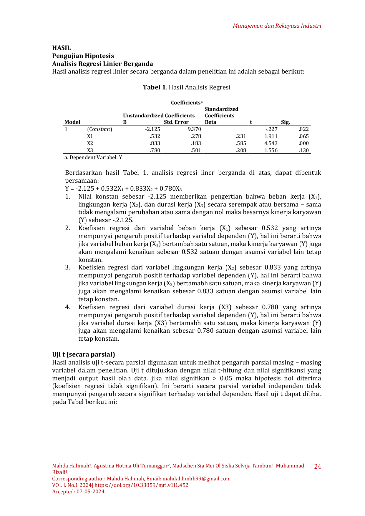 JURIS P Pengaruh Beban Kerja Terhadap Lingkungan Dan Durasi Kerja Petugas Check In Bandar Udara Internasional Syamsudin Noor