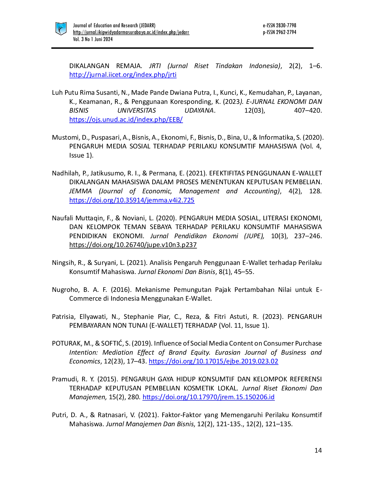 JURIS Analisis Pengaruh Media Sosial dan Penggunaan E Wallet Terhadap Perilaku Konsumtif Fungsionaris Himpunan Mahasiswa Prodi Pendidikan Ekonomi Universitas Negeri Surabaya Periode 2023
