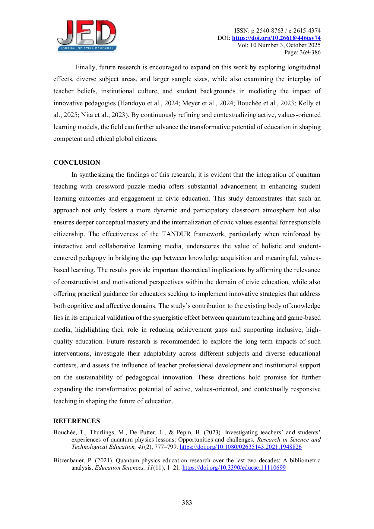 JURIS Enhancing Student Learning Outcomes through Quantum Teaching with Crossword Media in Civic Education