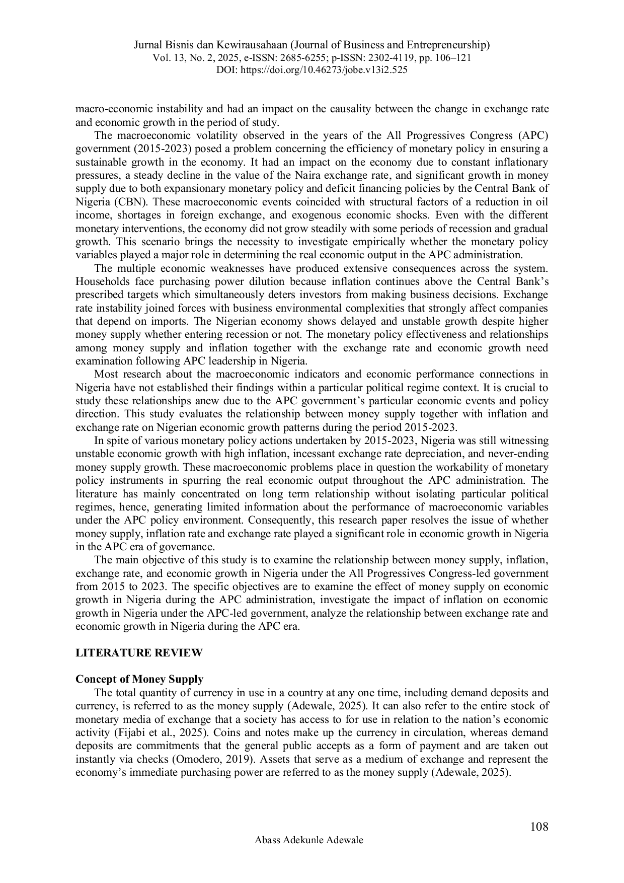 JURIS What is the Impact of Money Supply Inflation and Exchange Rate on Economic Growth in Nigeria under APC Governance 2015 2023