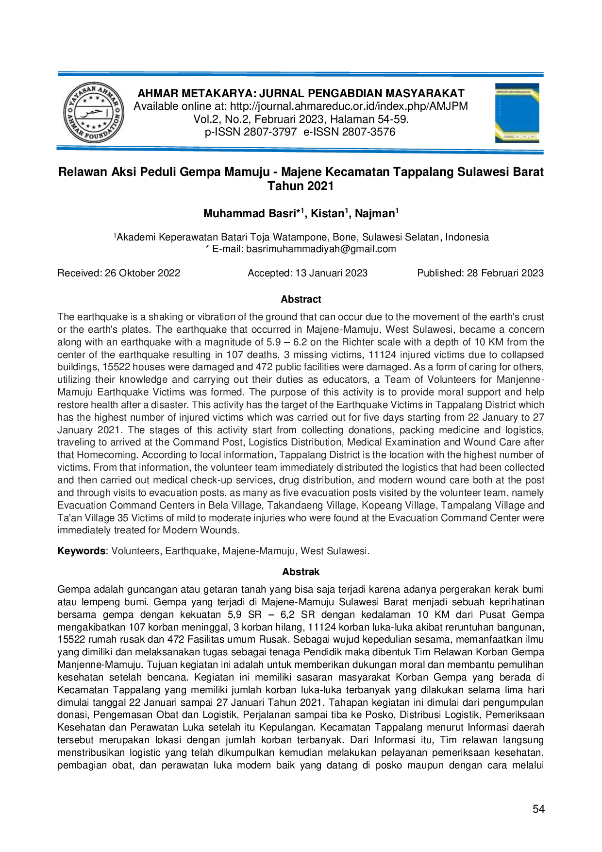 JURIS Relawan Aksi Peduli Gempa Mamuju Majene Kecamatan Tappalang Sulawesi Barat Tahun 2021