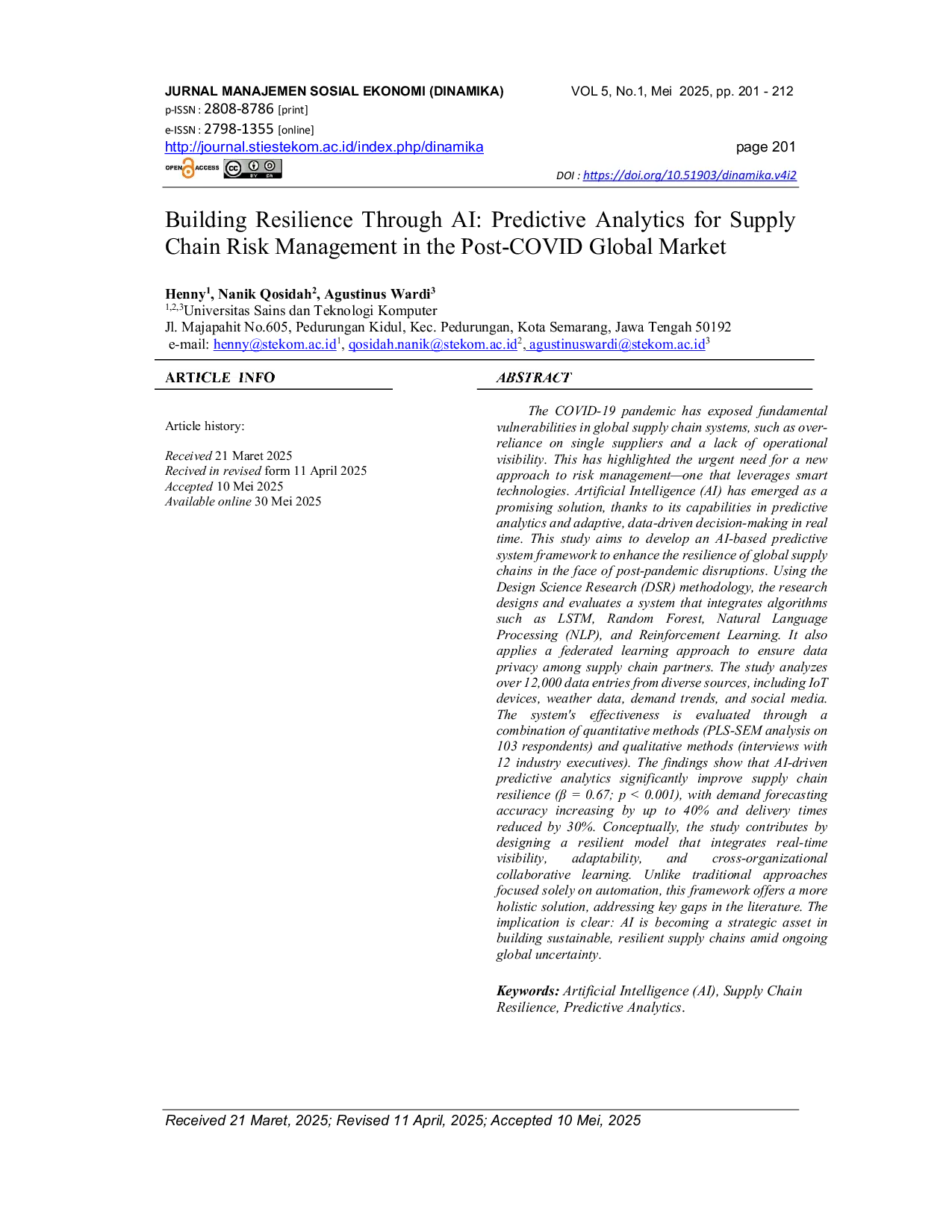 JURIS Building Resilience Through AI Predictive Analytics for Supply Chain Risk Management in the Post COVID Global Market
