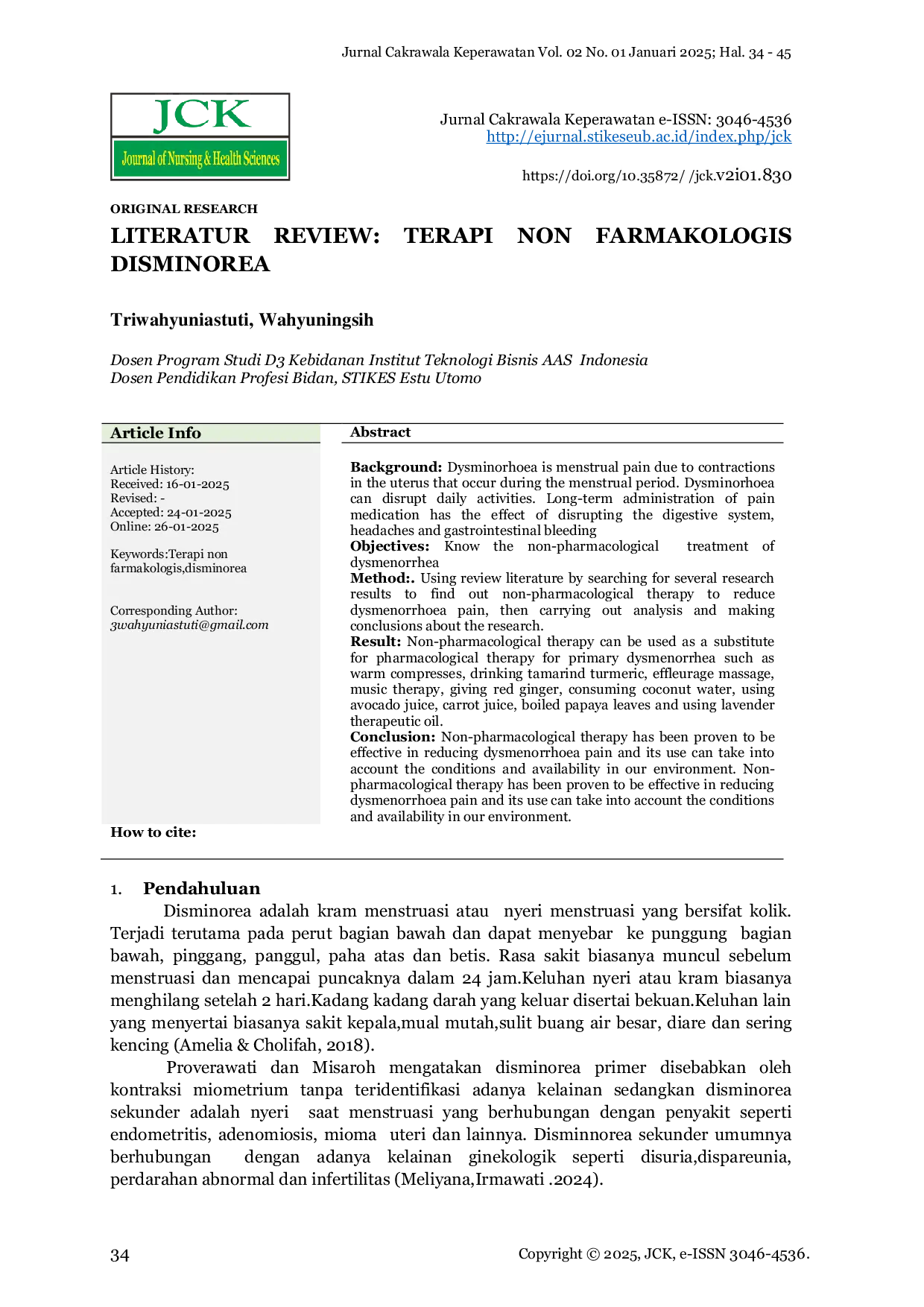 JURIS Literatur Review Terapi Non Farmakologis Disminorea