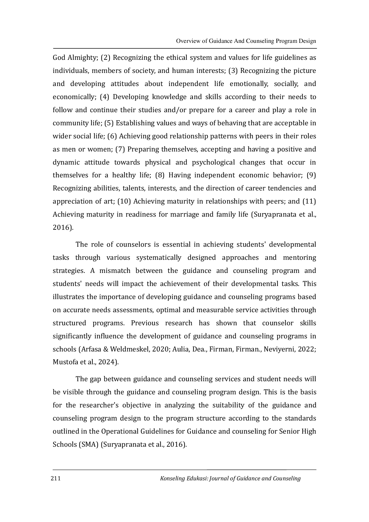 JURIS Overview of Guidance and Counseling Program Design at Senior High School SMA Level Compliance with Standardized Program Structure