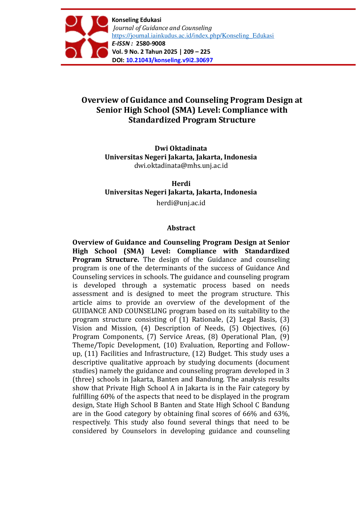 JURIS Overview of Guidance and Counseling Program Design at Senior High School SMA Level Compliance with Standardized Program Structure
