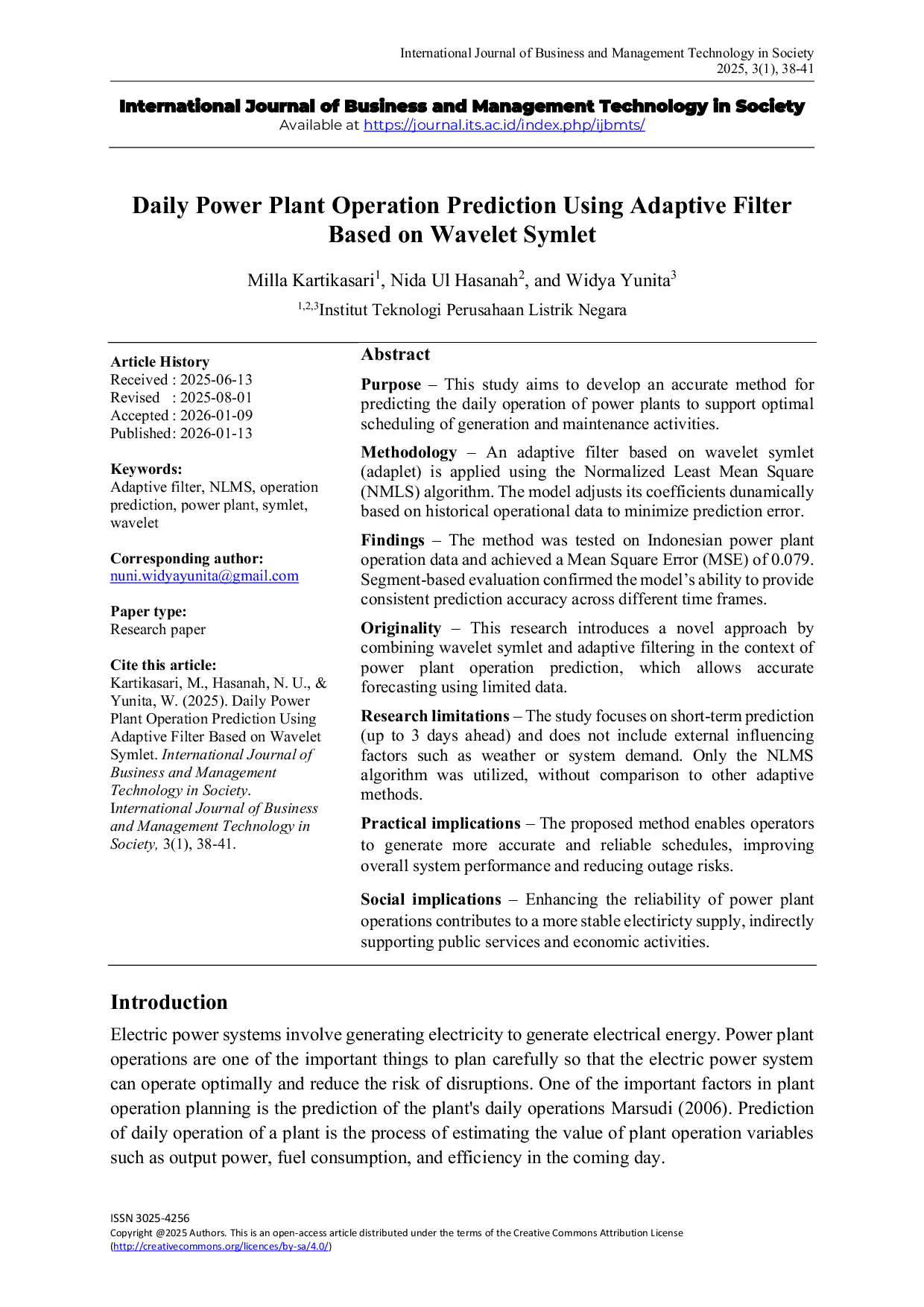 JURIS Daily Power Plant Operation Prediction Using Adaptive Filter Based on Wavelet Symlet