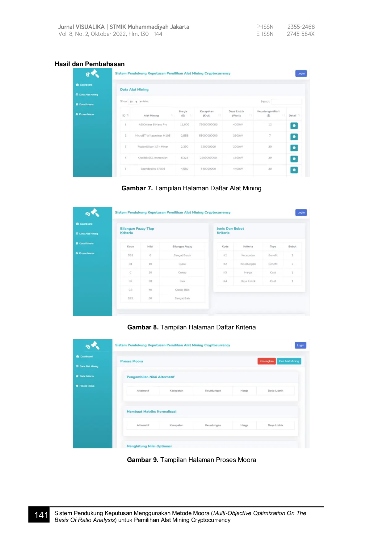 juris Sistem Pendukung Keputusan Menggunakan Metode Moora Multi Objective Optimization on the Basis of Ratio Analysis untuk Pemilihan Alat Mining Cryptocurrency