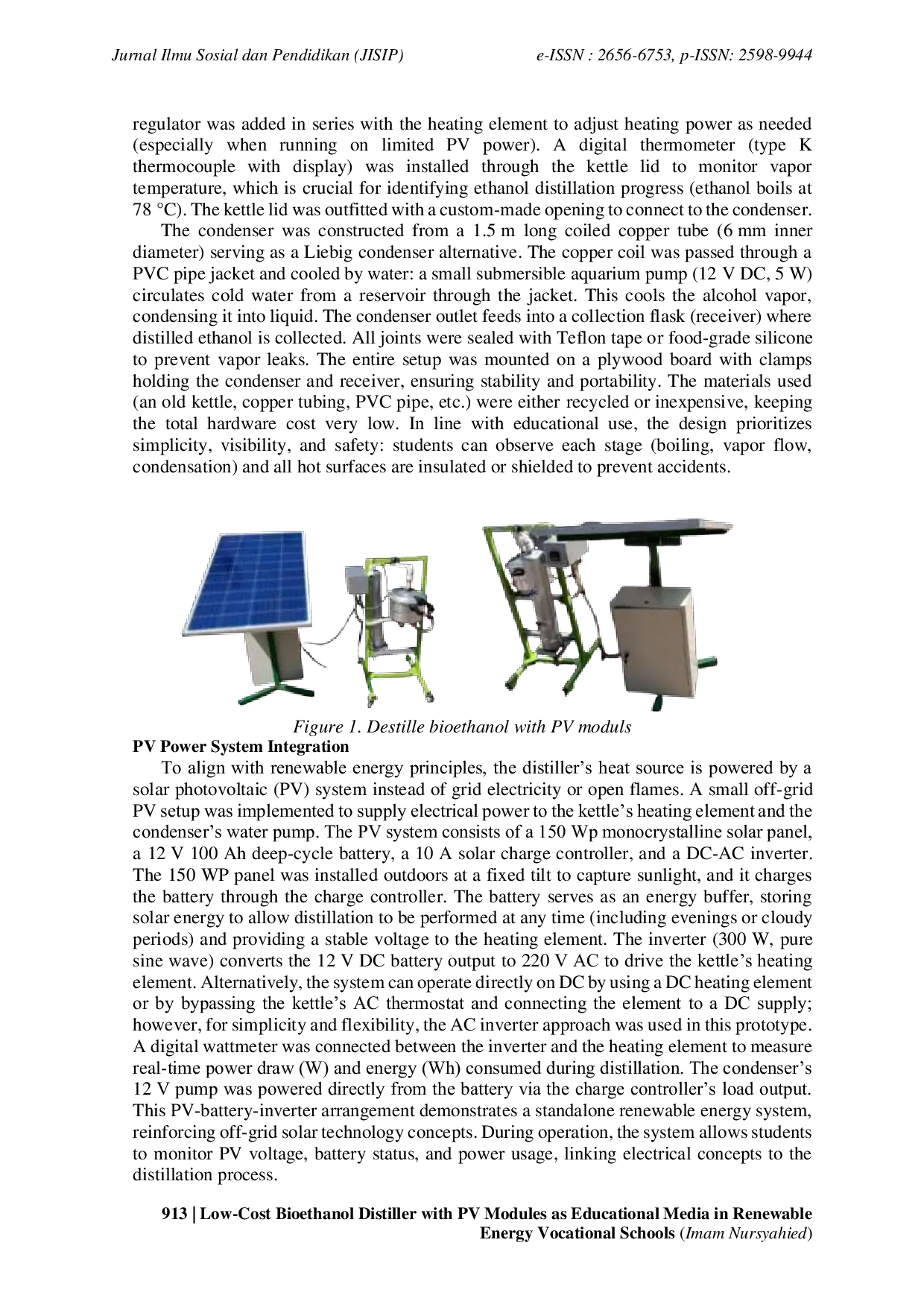 JURIS Low Cost Bioethanol Distiller with PV Modules as Educational Media in Renewable Energy Vocational Schools