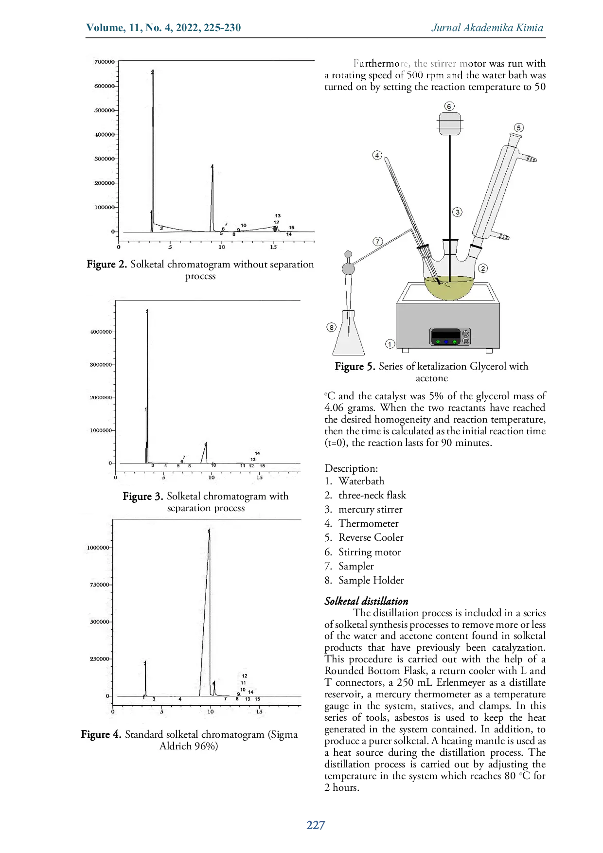 JURIS The Processing of Glycerol with Acetone to Produce Solketal Using Amberlite IR 120 Na Catalyst Comparison of solketal Production Using Gas Chromatography