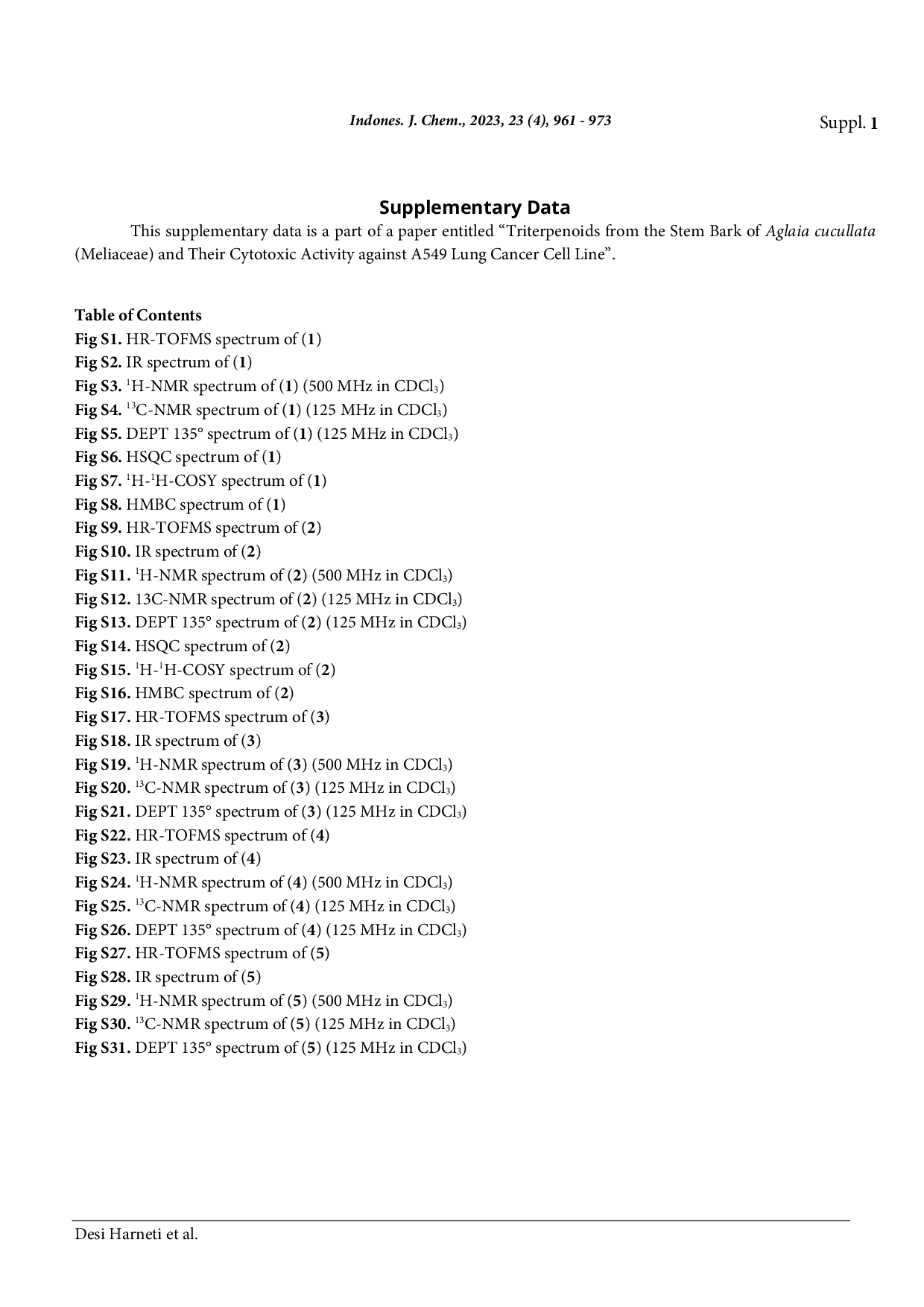 JURIS Triterpenoids from the Stem Bark of Aglaia cucullata Meliaceae and Their Cytotoxic Activity against A549 Lung Cancer Cell Line