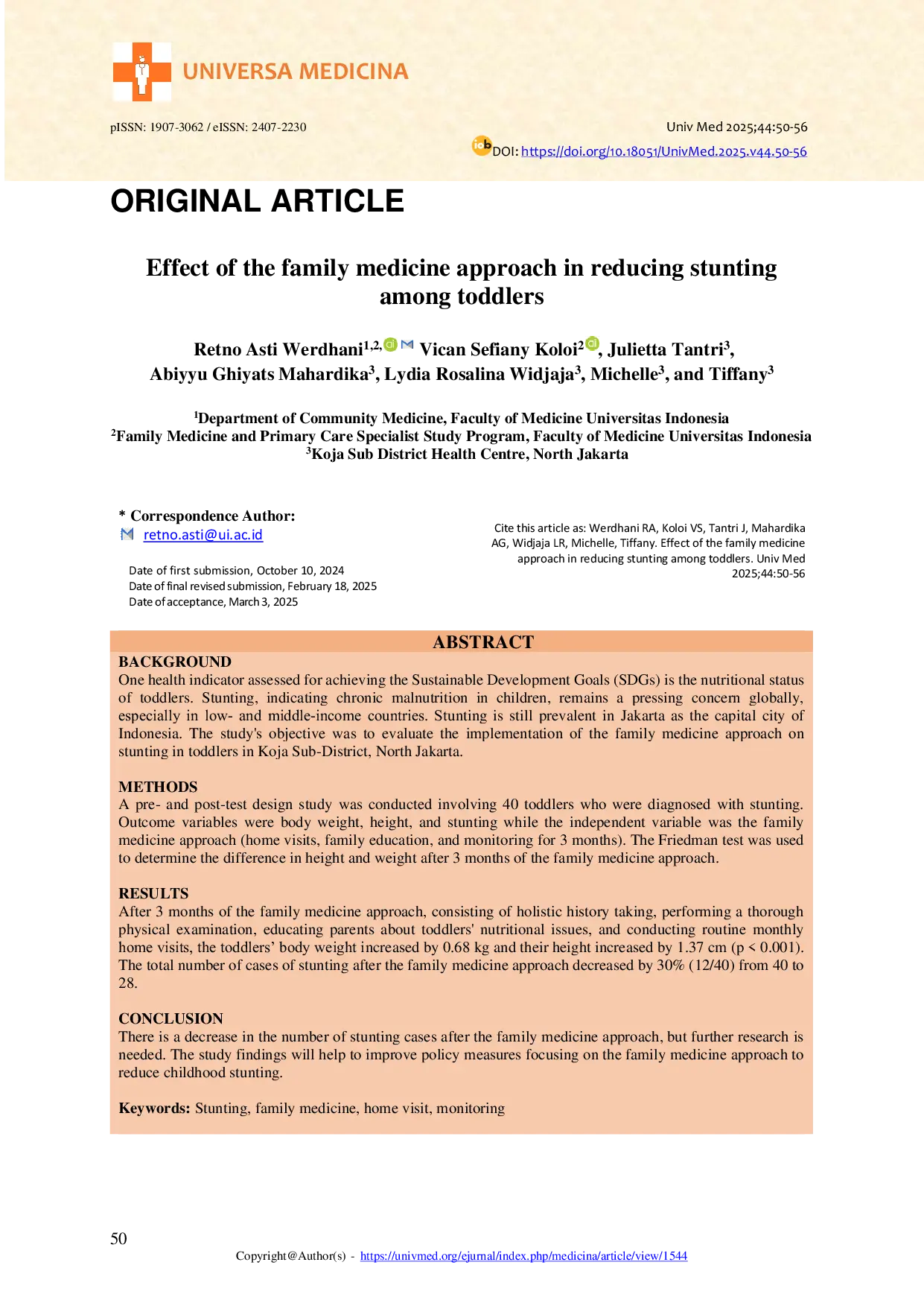 JURIS Effect of the family medicine approach in reducing stunting among toddlers