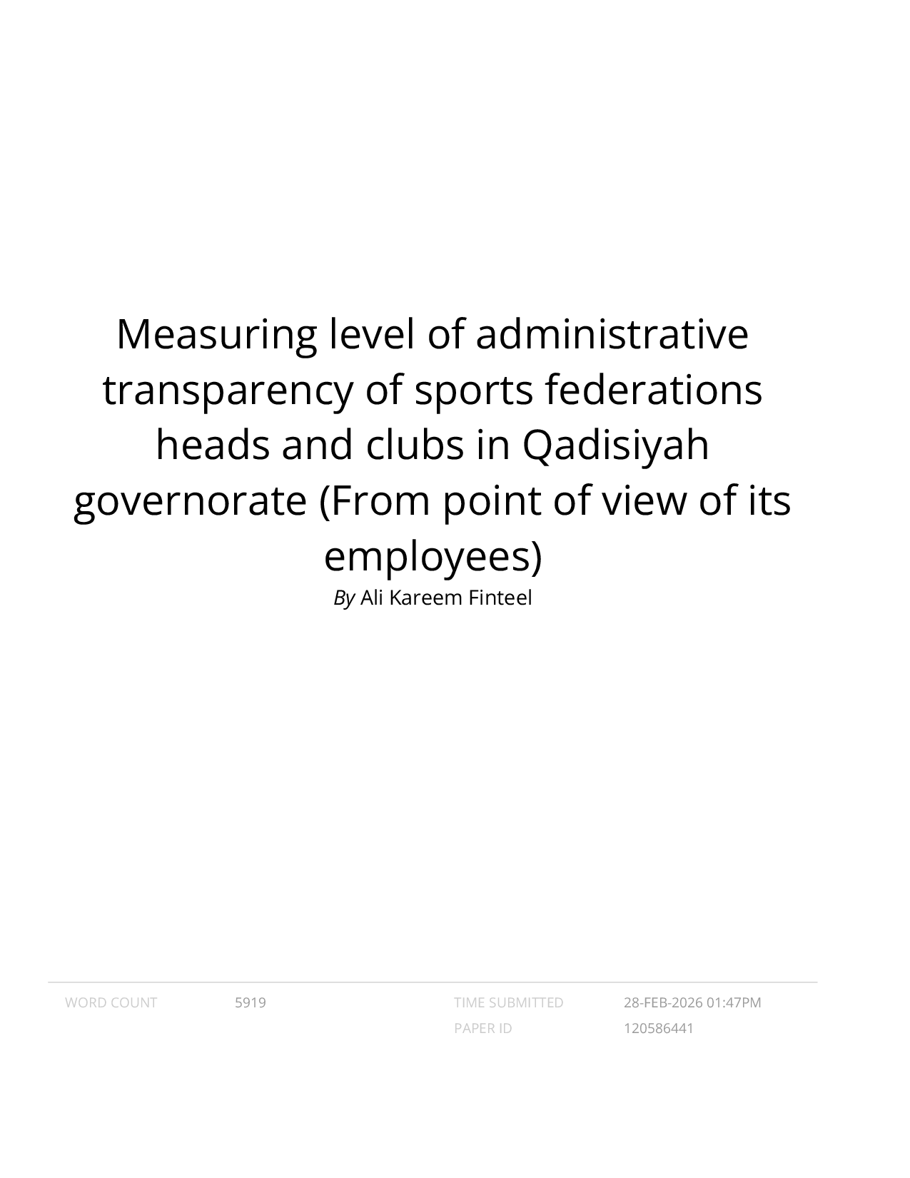 JURIS Measuring level of administrative transparency of sports federations heads and clubs in Qadisiyah governorate From point of view of its employees