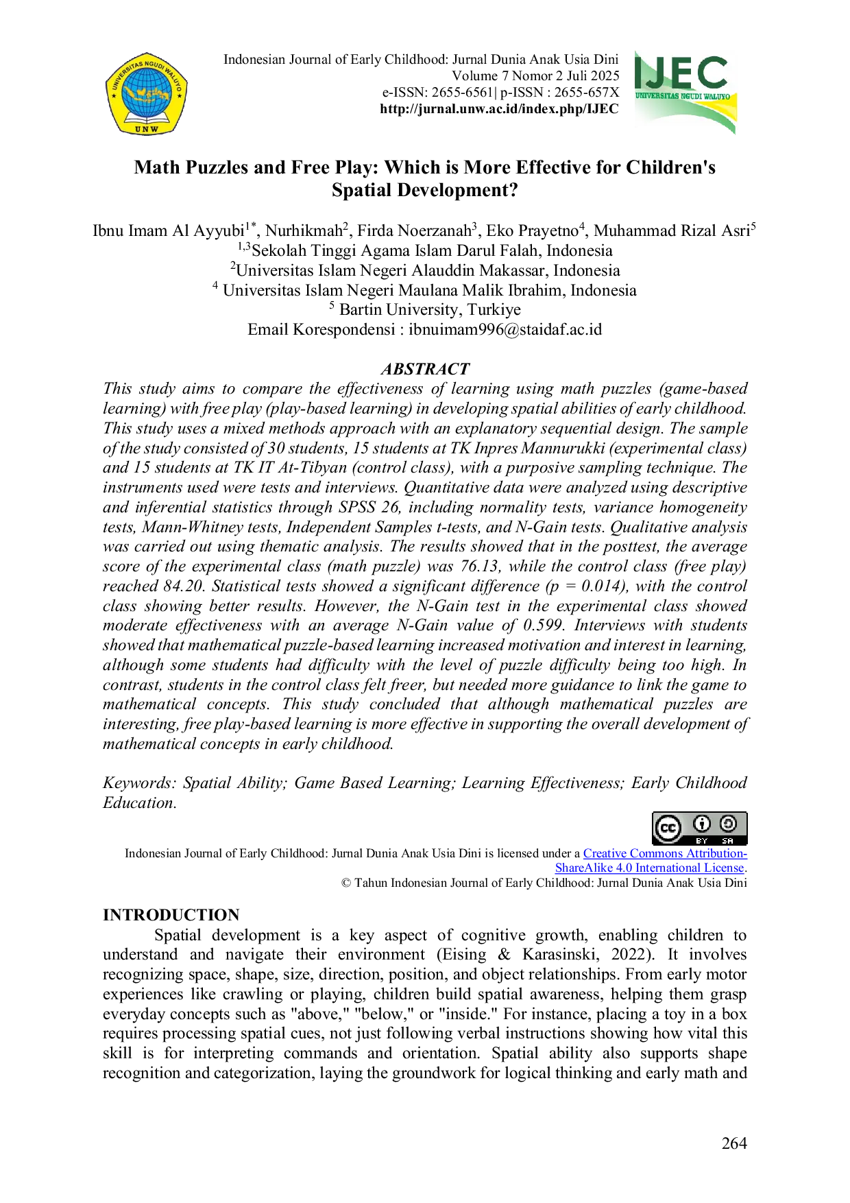 JURIS Math Puzzles and Free Play Which is More Effective for Children s Spatial Development