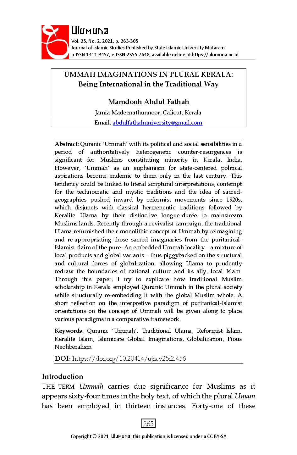 juris Ummah Imaginations in Plural Kerala Being International in the Traditional Way