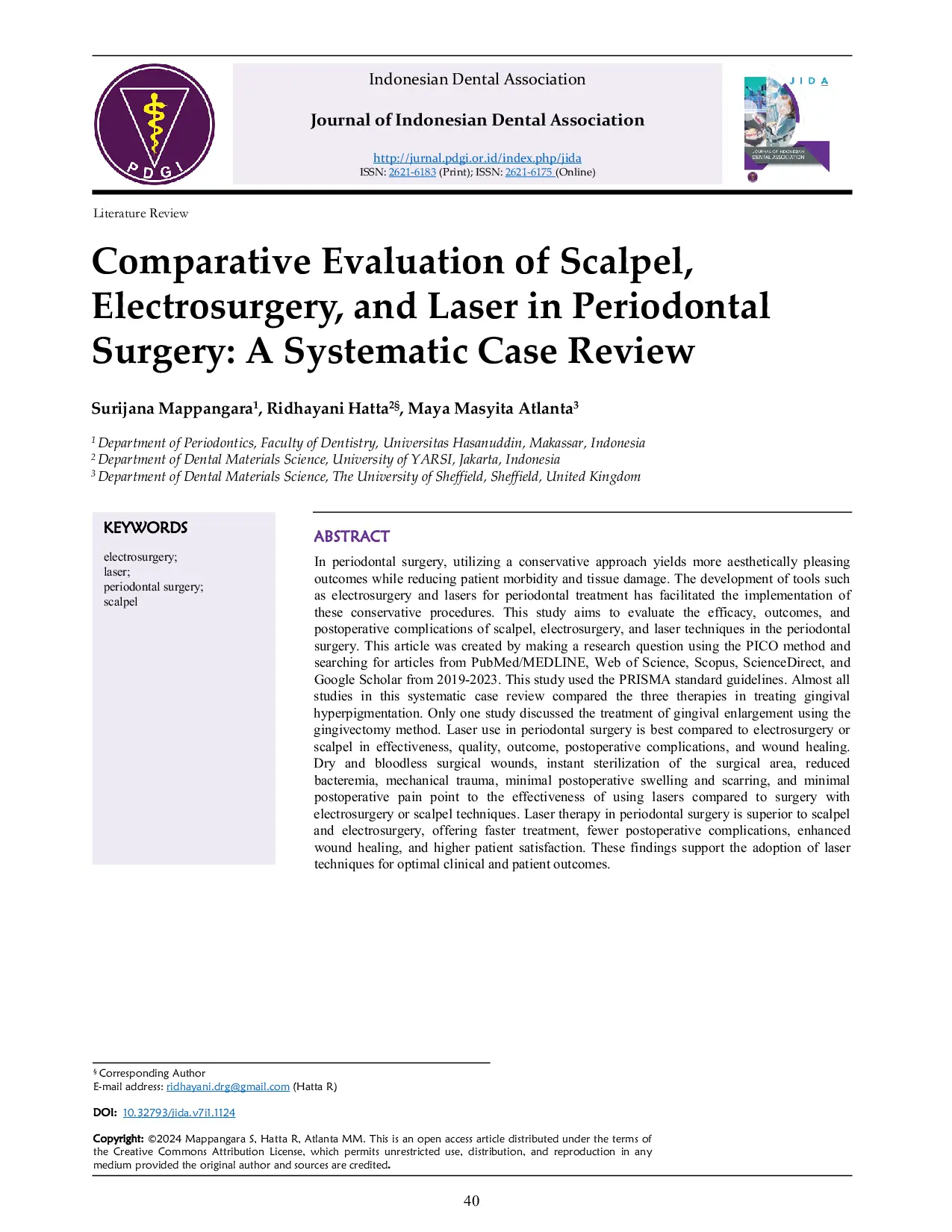 JURIS Comparative Evaluation of Scalpel Electrosurgery and Laser in Periodontal Surgery A Systematic Case Review