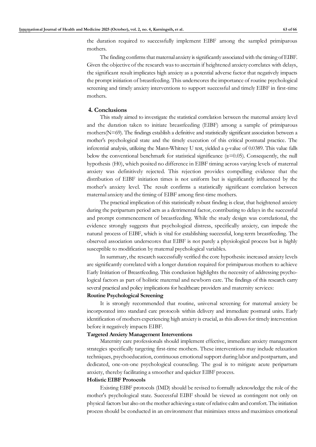 JURIS Association of Anxiety Levels with the Duration Taken to Initiate Breastfeeding EIBF in Primiparous Mothers