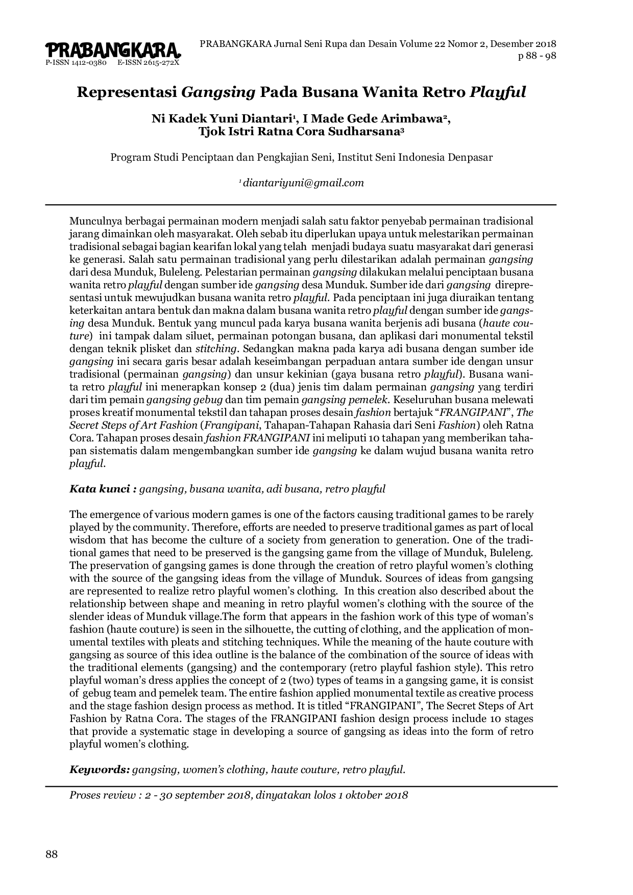 JURIS Representasi Gangsing Pada Busana Wanita Retro Playful