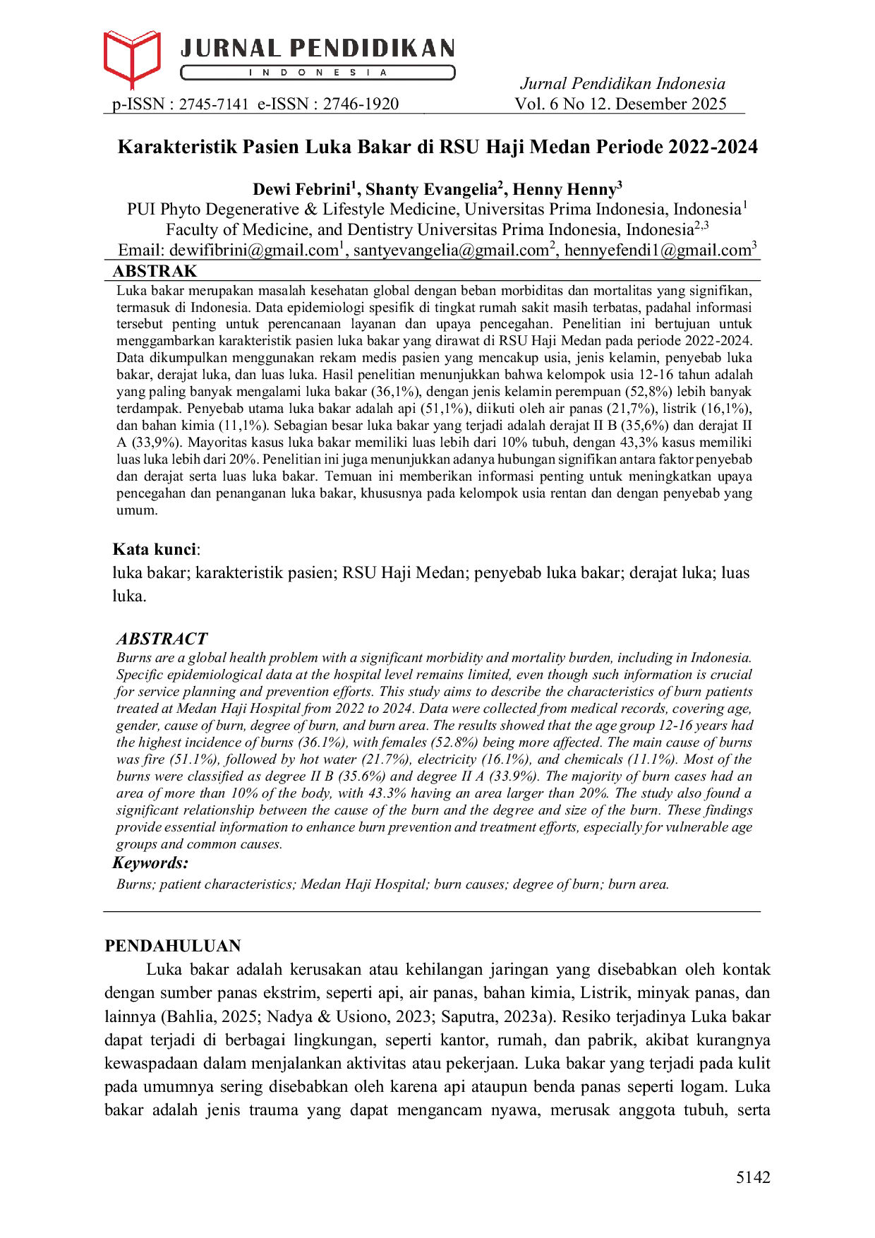 JURIS Karakteristik Pasien Luka Bakar di RSU Haji Medan Periode 2022 2024