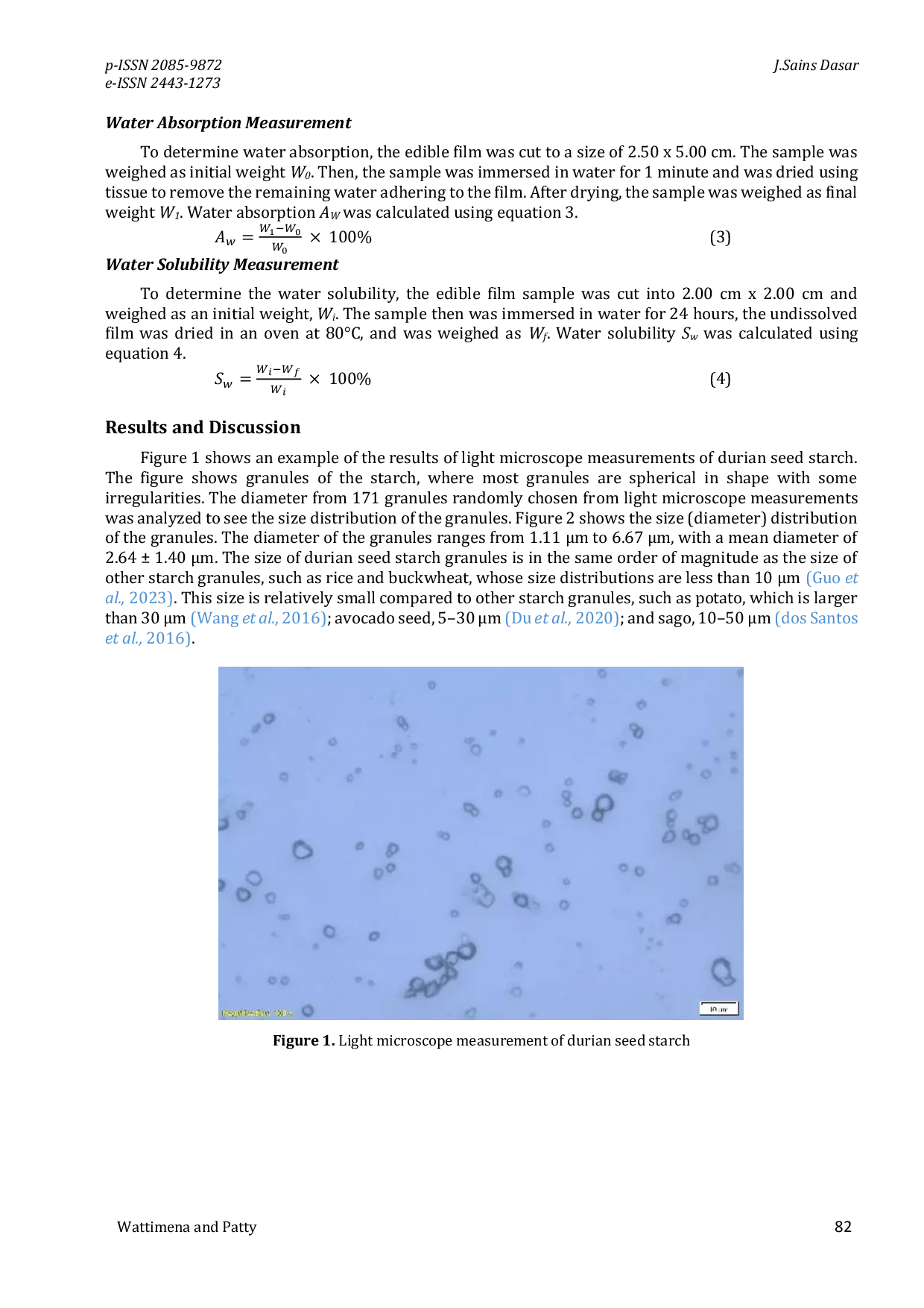 JURIS Physical Properties of Durian Durio Zibethinus Murr Seed Starch and Its Associated Edible Film