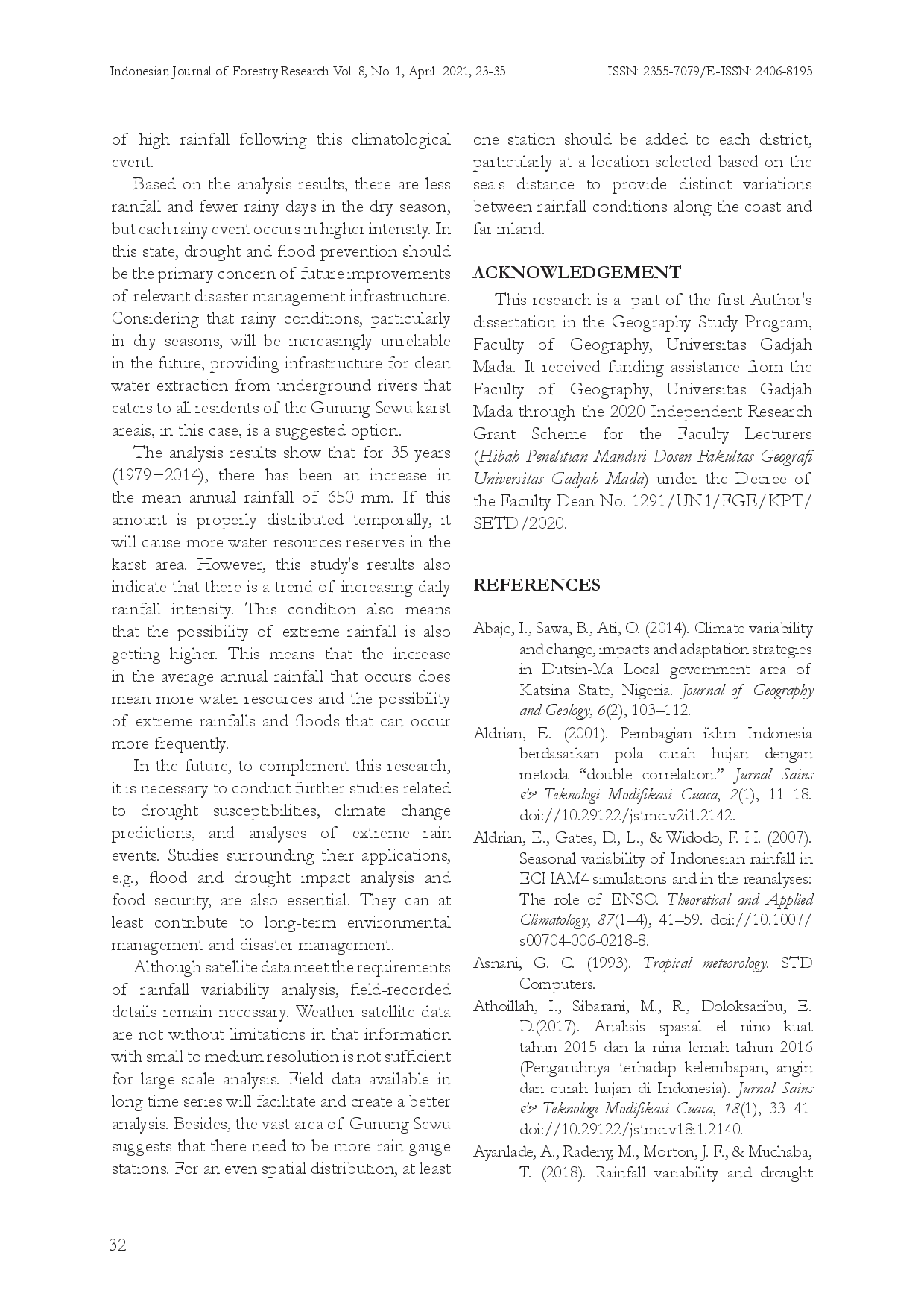 juris Variabilitas Curah Hujan di Kawasan Karst Gunung Sewu Pulau Jawa Indonesia