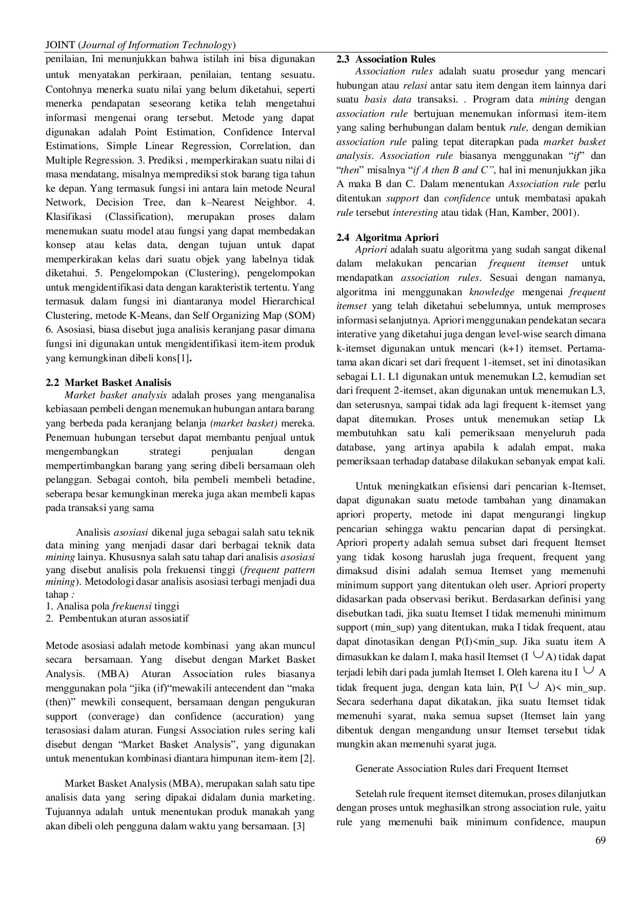 JURIS Perancangan Aplikasi Data Mining Market Basket Analysis pada Apotek Permata dengan Metode Hybrid Dimension Association Rules