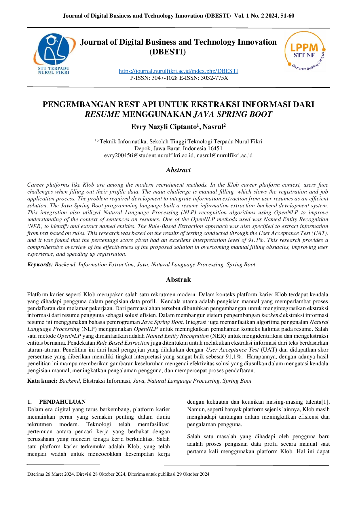 JURIS Pengembangan Rest API untuk Ekstraksi Informasi dari Resume Menggunakan Java Spring Boot