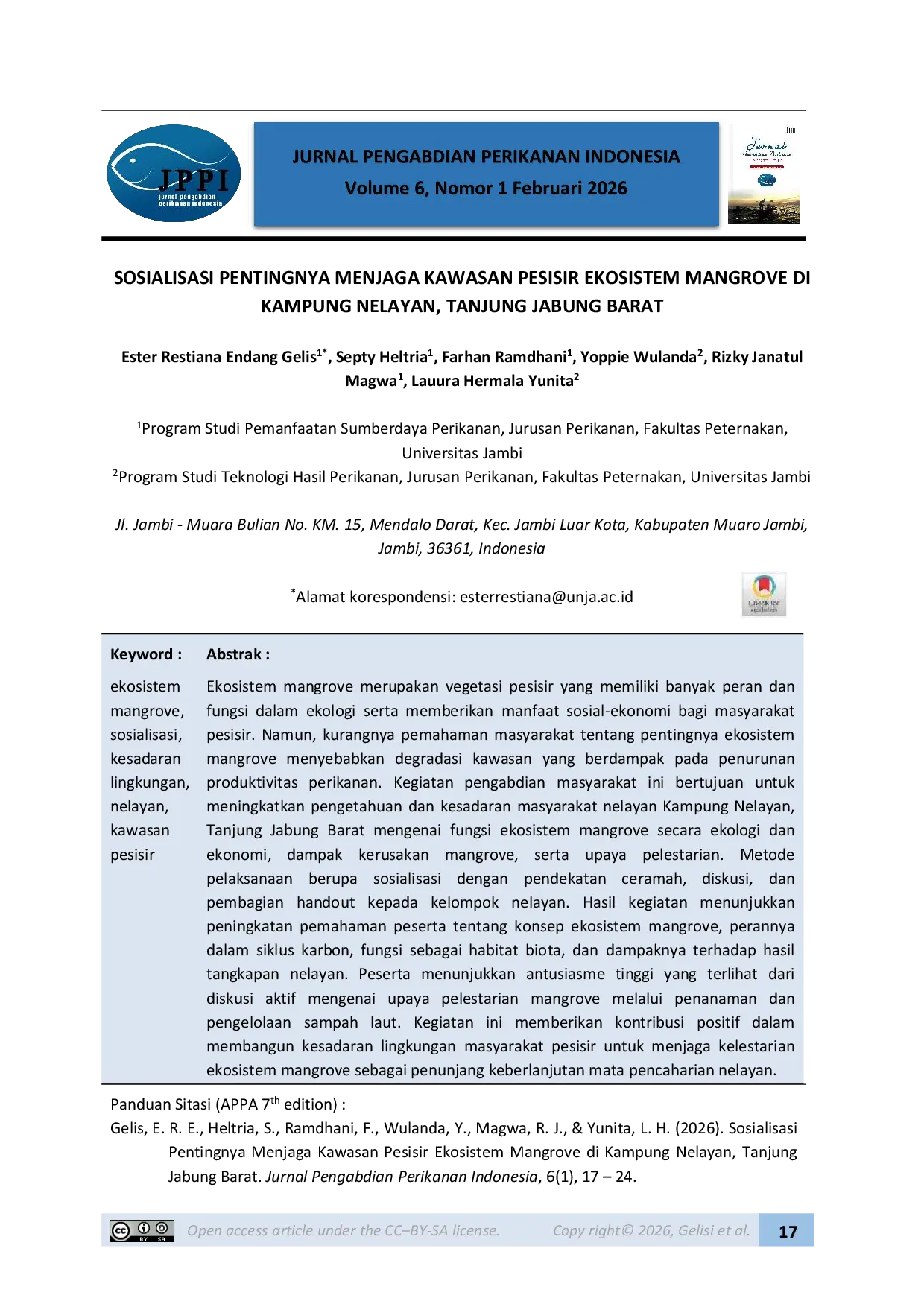 JURIS Sosialisasi Pentingnya Menjaga Kawasan Pesisir Ekosistem Mangrove di Kampung Nelayan Tanjung Jabung Barat