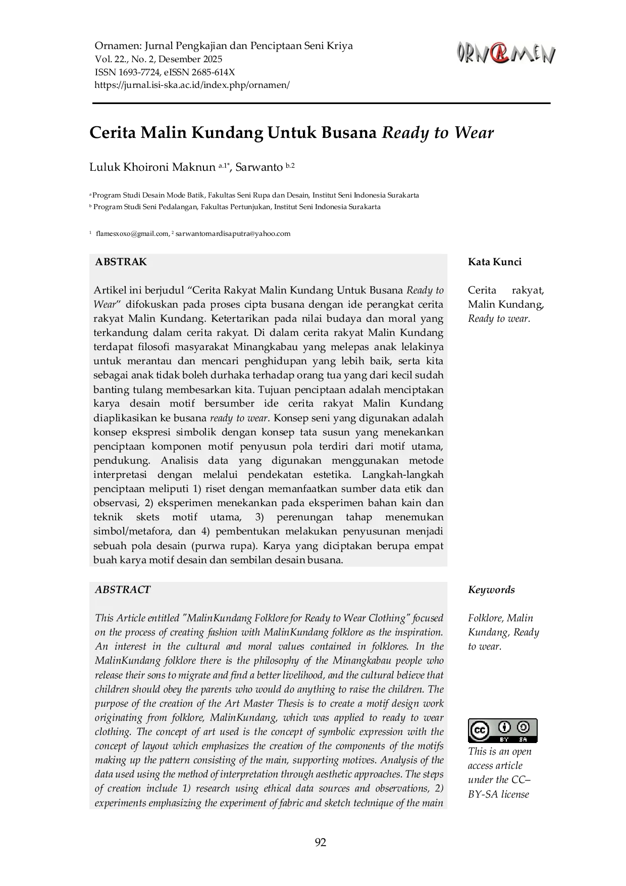 JURIS Cerita Malin Kundang Untuk Busana Ready to Wear