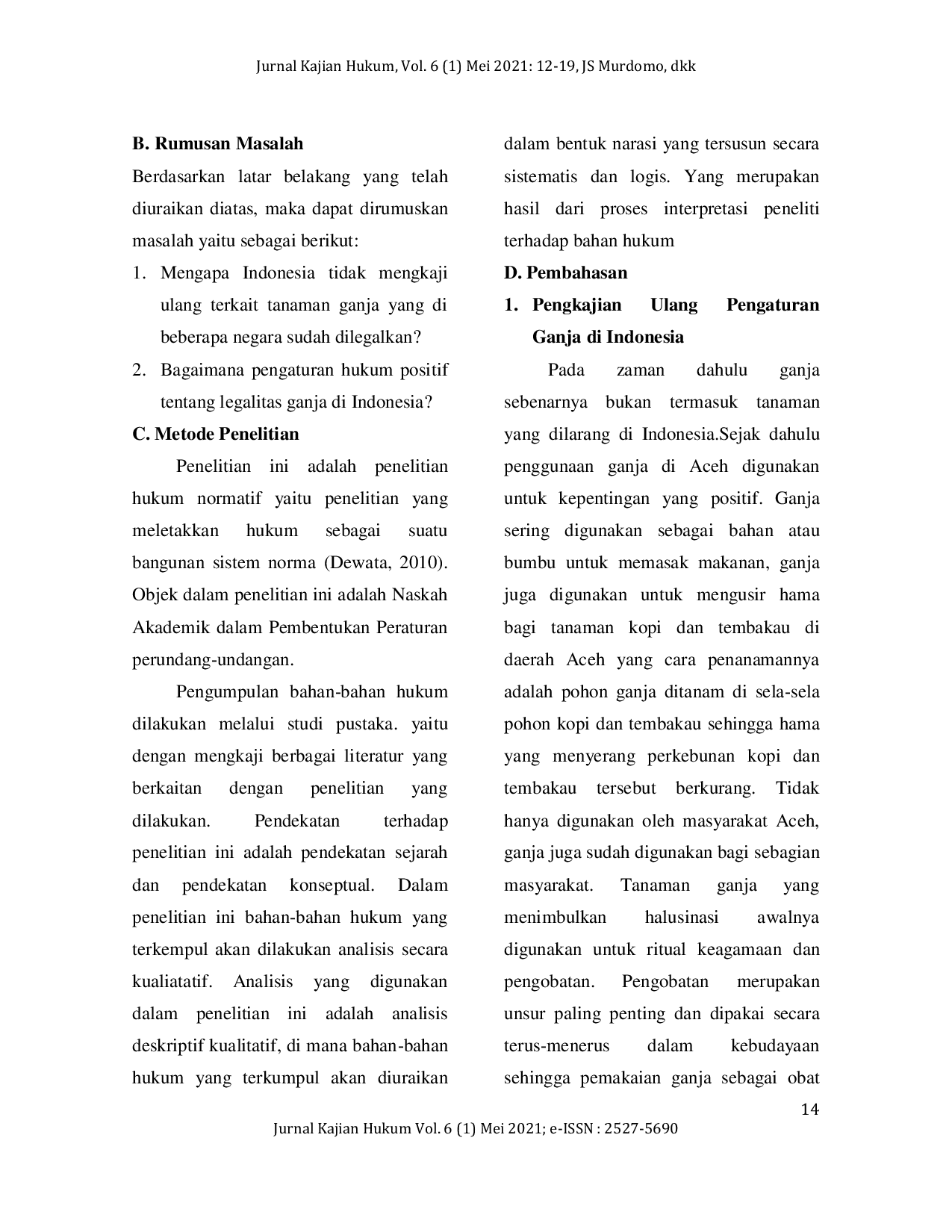 JURIS Pandangan Hukum Pidana Terhadap Legalisasi Ganja Di Indonesia