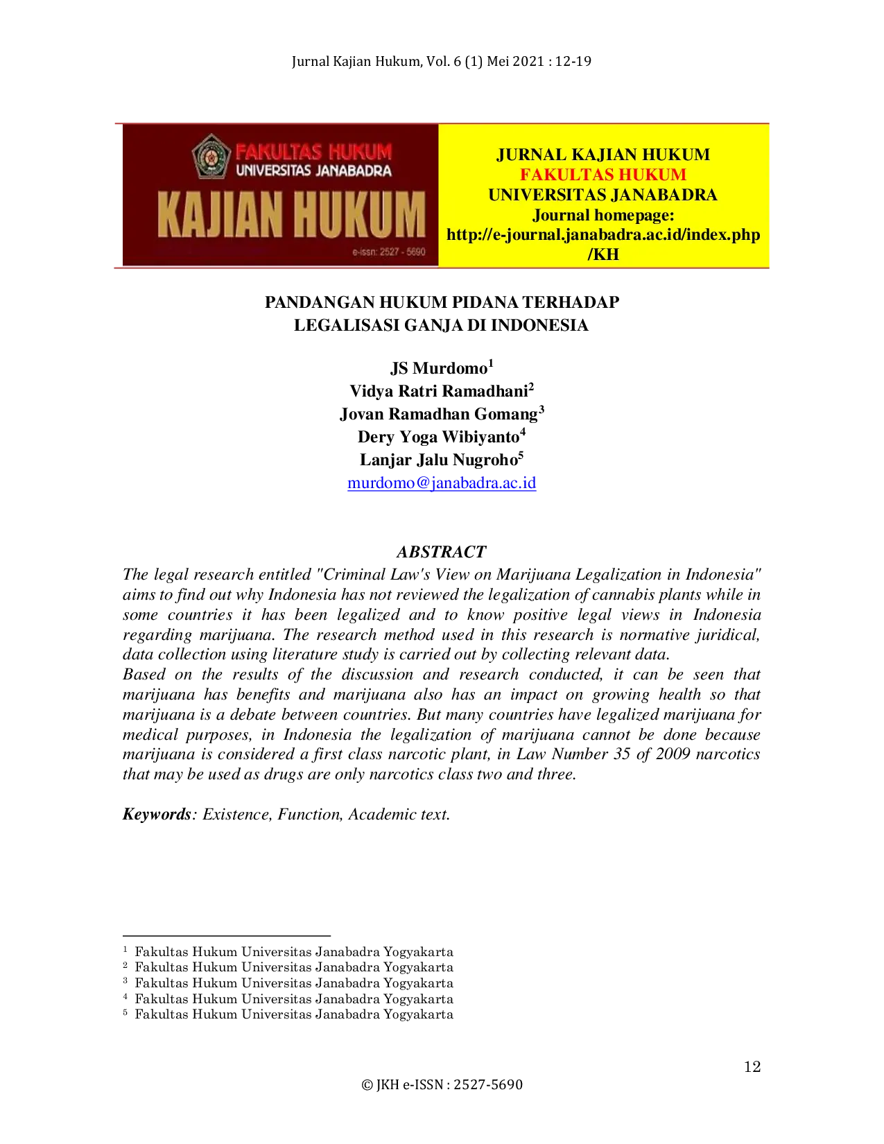 JURIS Pandangan Hukum Pidana Terhadap Legalisasi Ganja Di Indonesia