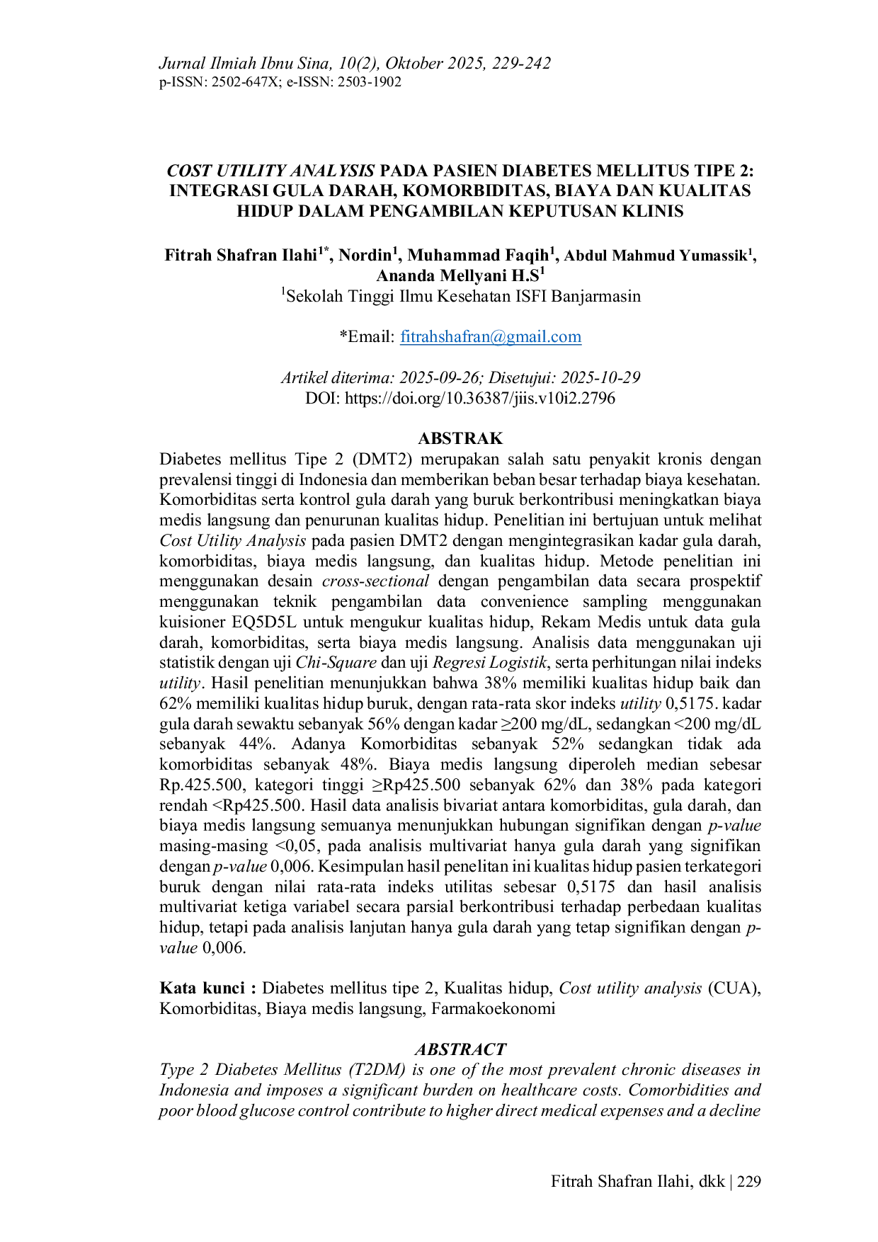 JURIS Cost Utility Analysis pada Pasien Diabetes Mellitus Tipe 2 Integrasi Gula Darah Komorbiditas Biaya dan Kualitas Hidup dalam Pengambilan Keputusan Klinis