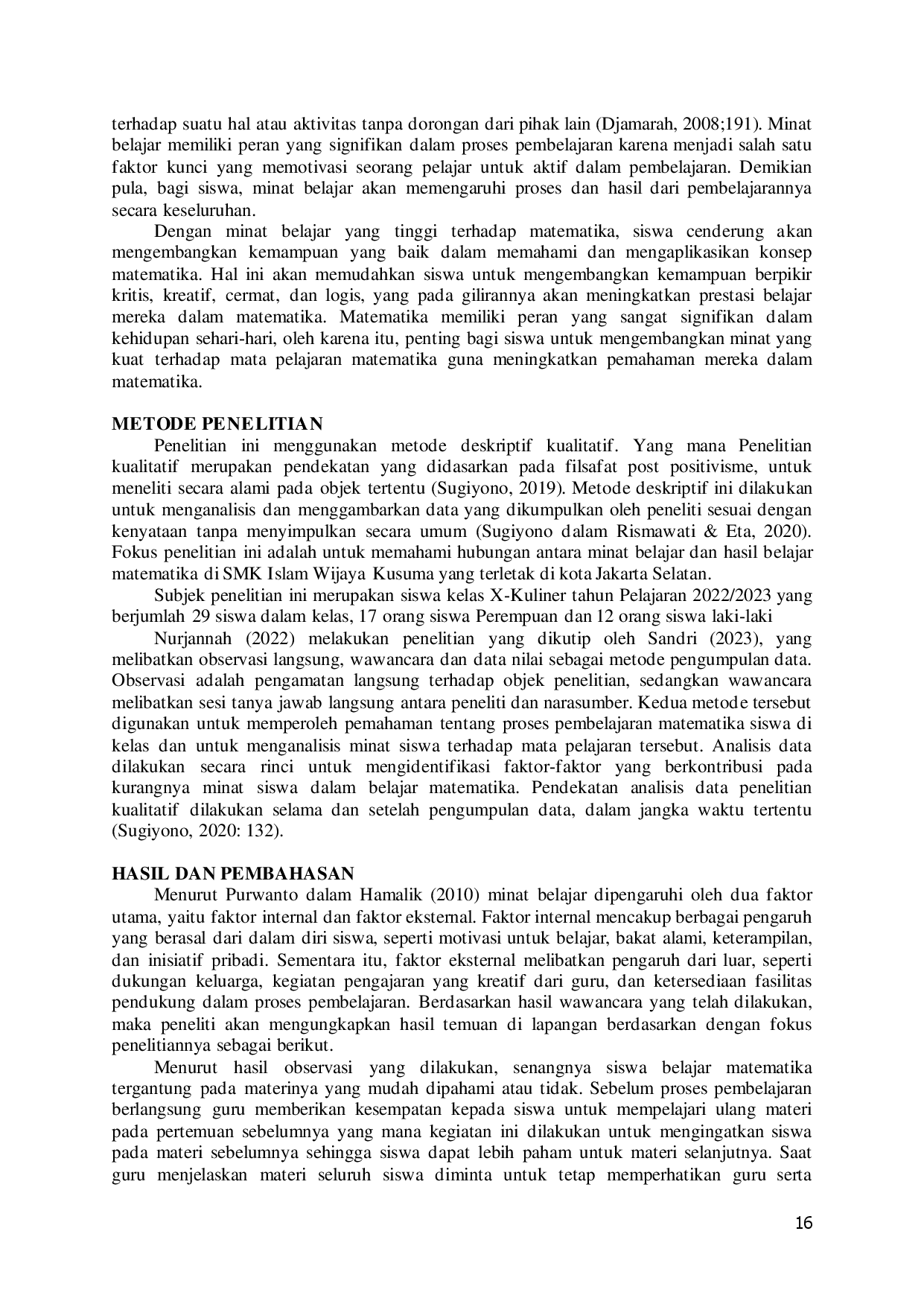 juris Analisis Faktor Faktor Yang Mempengaruhi Minat Siswa Dalam Pembelajaran Matematika Di Sekolah Smk Islam Wijaya Kusuma