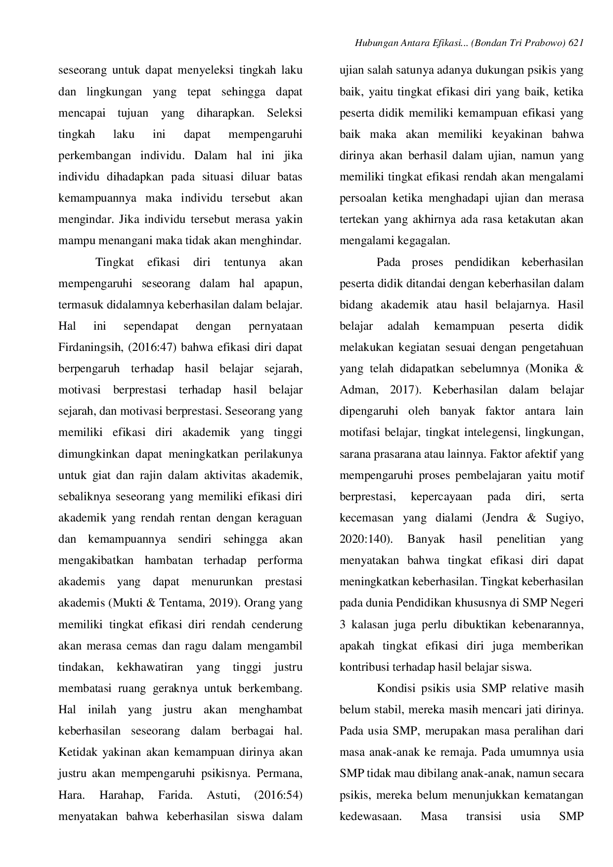 JURIS Hubungan Antara Efikasi Diri dan Hasil Belajar Siswa Sekolah Menengah Pertama Negeri 3 Kalasan