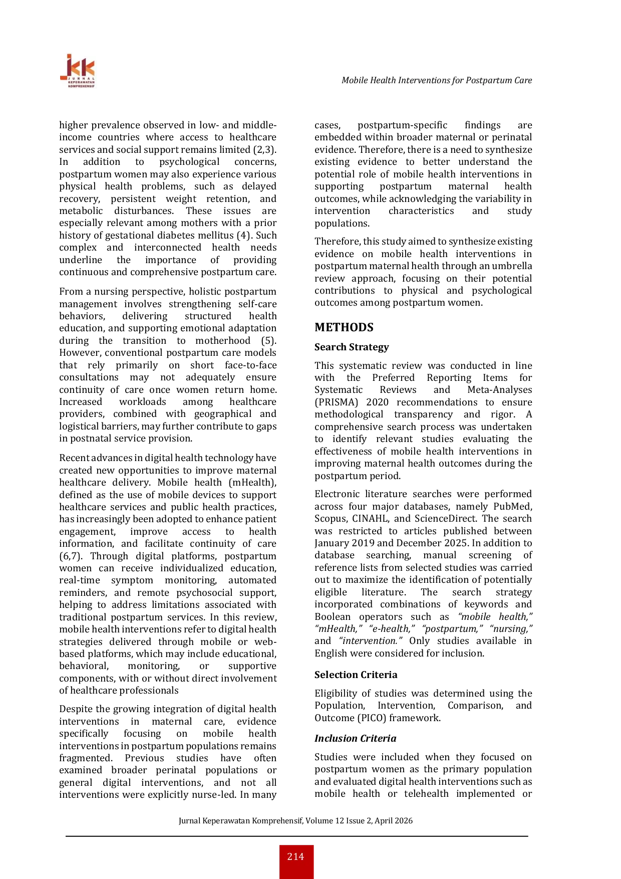 JURIS Mobile Health Interventions for Postpartum Maternal Health An Umbrella Review