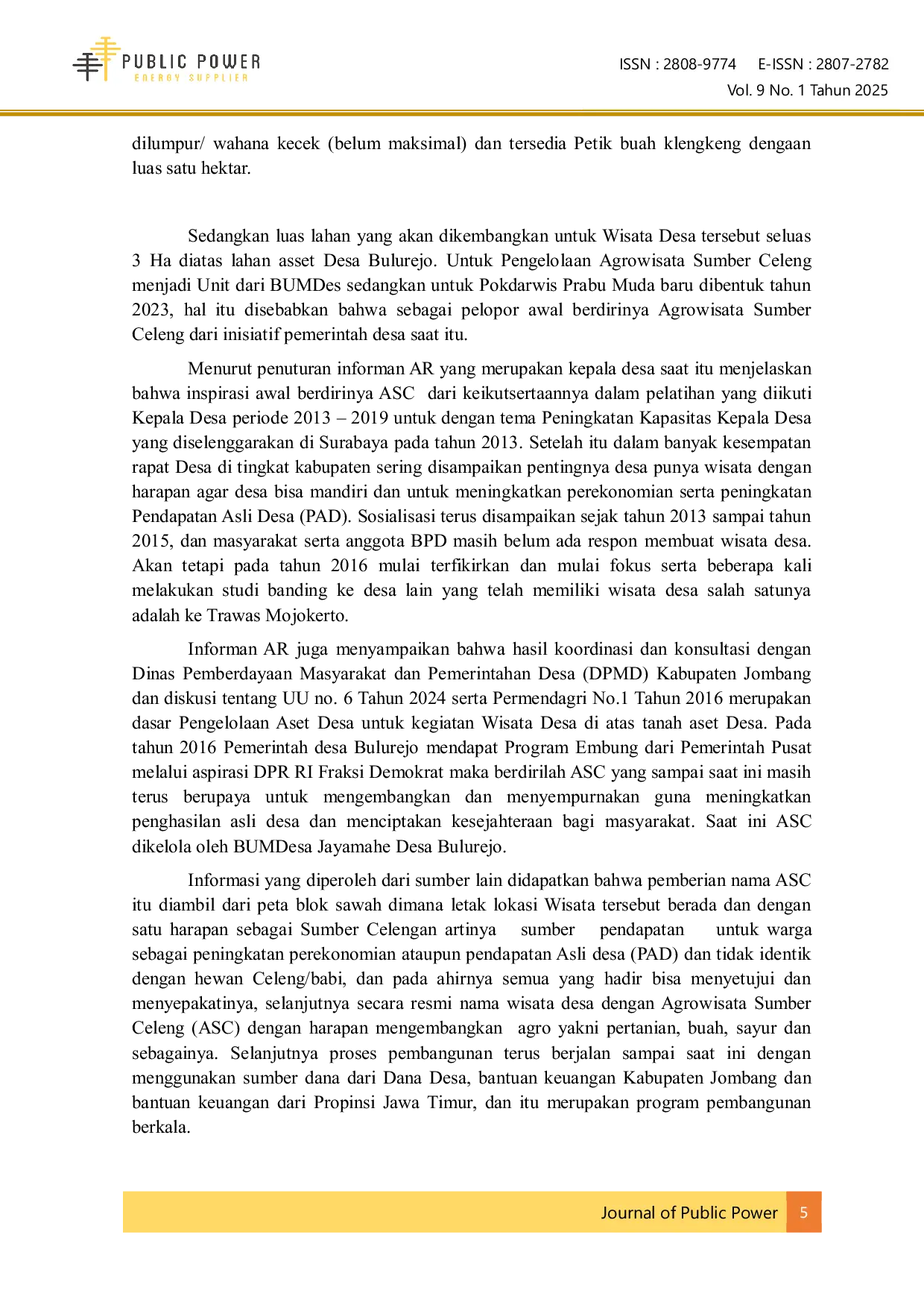 JURIS Modal Kepemimpinan Transformasi Dalam Inovasi Pembangunan Agro Wisata Sumber Celeng Bulurejo Diwek Jombang