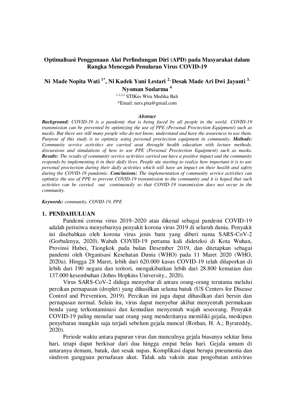 JURIS Optimalisasi Penggunaan Alat Perlindungan Diri APD pada Masyarakat dalam Rangka Mencegah Penularan Virus COVID 19