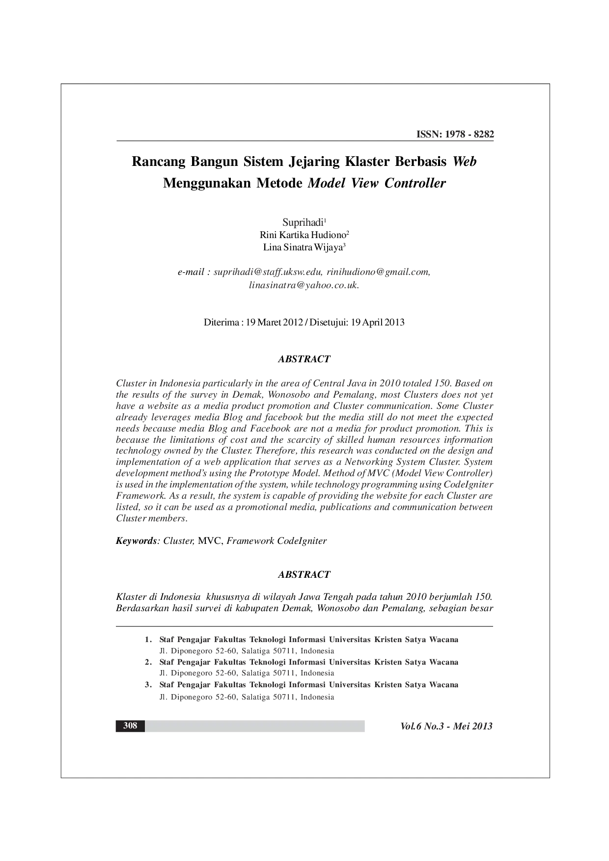 juris Rancang Bangun Sistem Jejaring Klaster Berbasis Web Menggunakan Metode Model View Controller