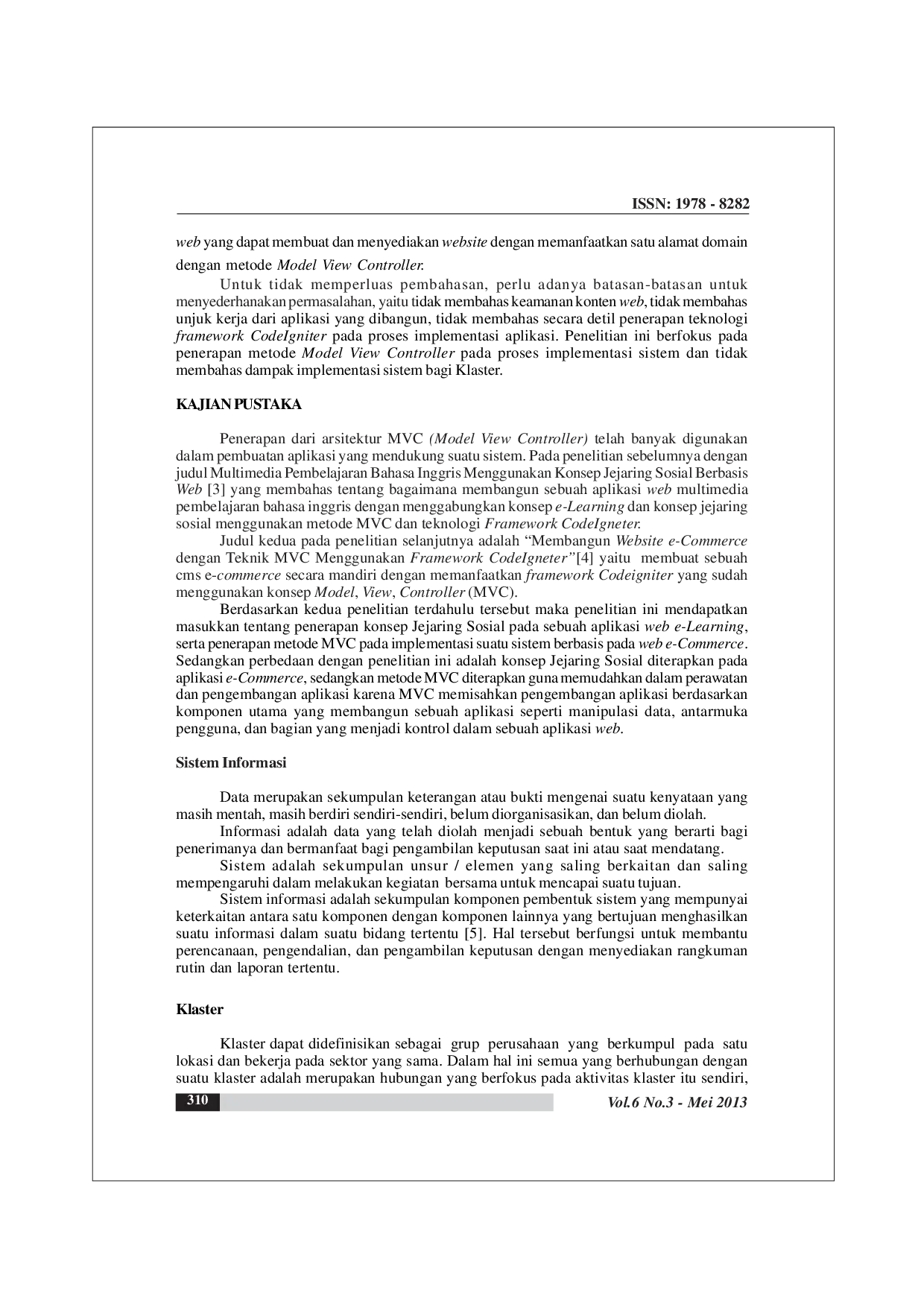 juris Rancang Bangun Sistem Jejaring Klaster Berbasis Web Menggunakan Metode Model View Controller