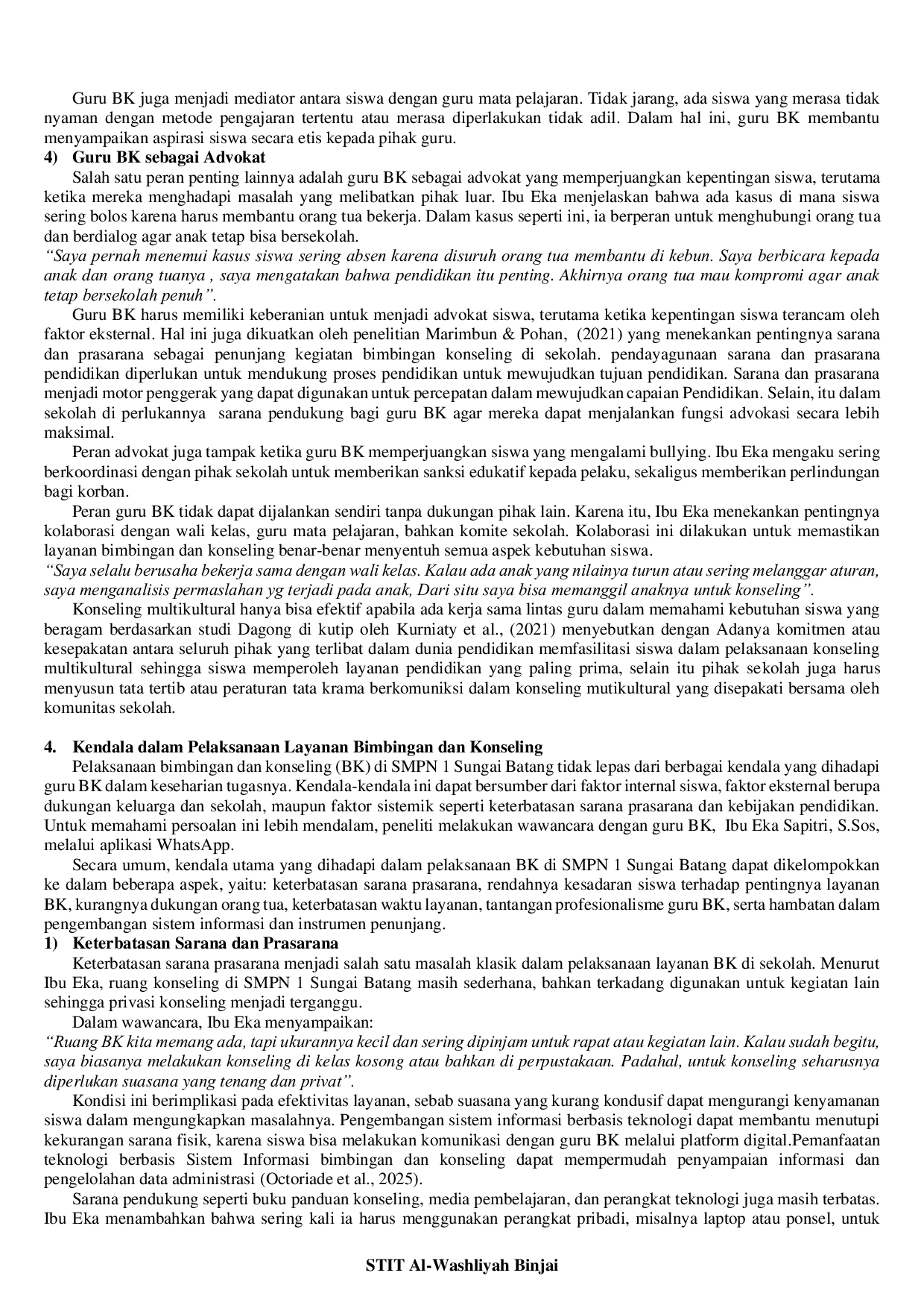 JURIS Pelaksanaan Bimbingan dan Konseling di SMPN 1 Sungai Batang