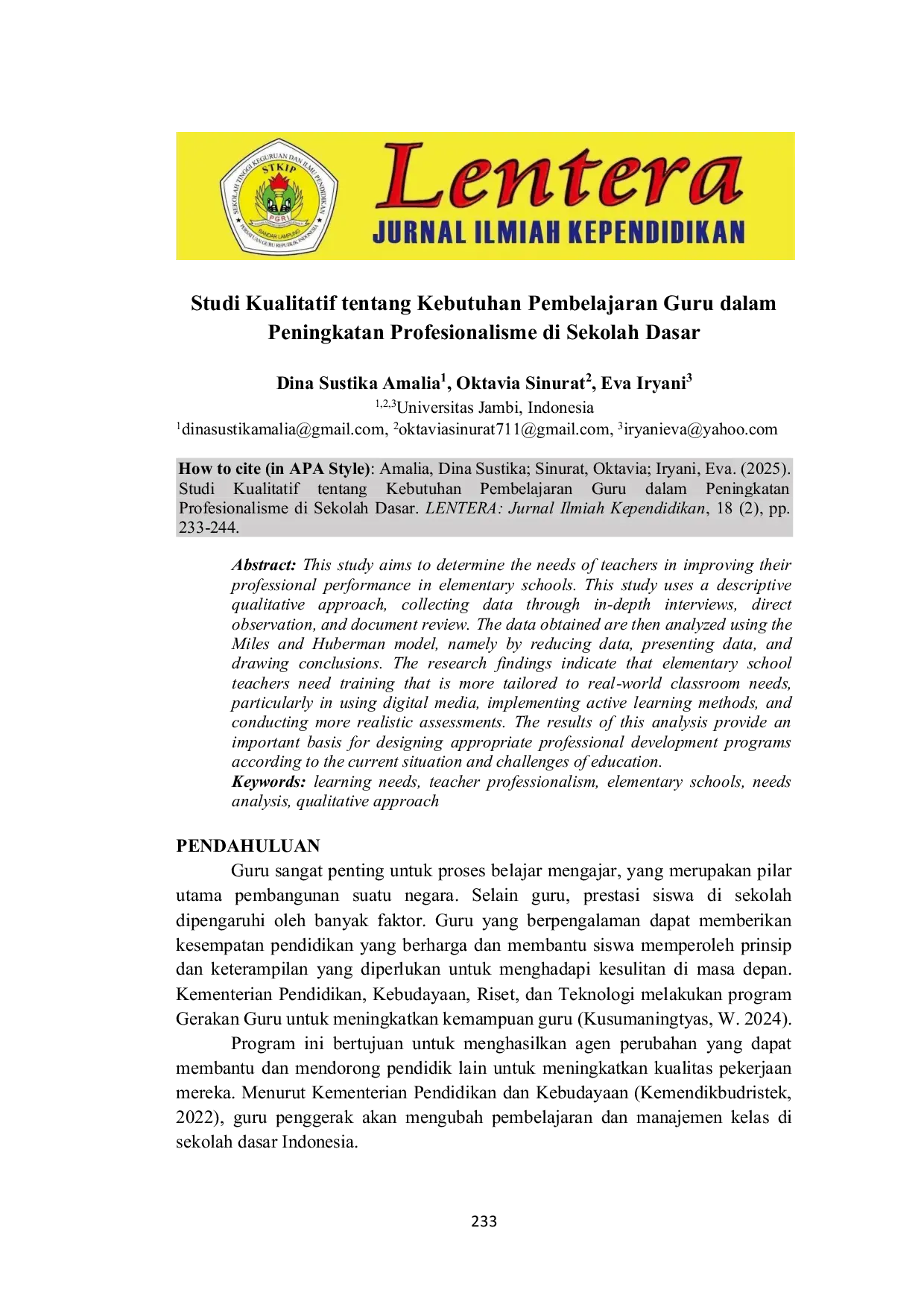 JURIS Studi Kualitatif tentang Kebutuhan Pembelajaran Guru dalam Peningkatan Profesionalisme di Sekolah Dasar