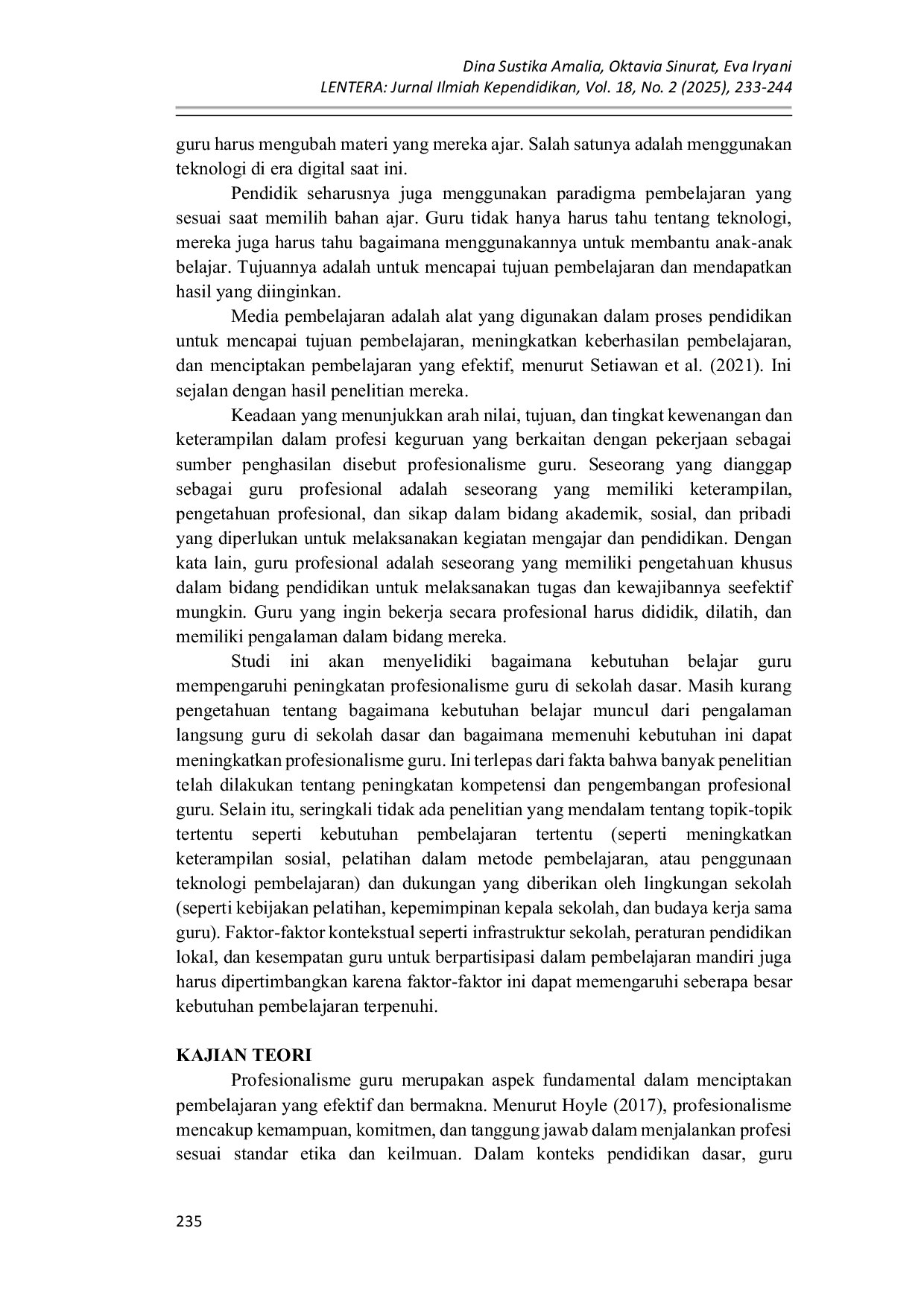 JURIS Studi Kualitatif tentang Kebutuhan Pembelajaran Guru dalam Peningkatan Profesionalisme di Sekolah Dasar